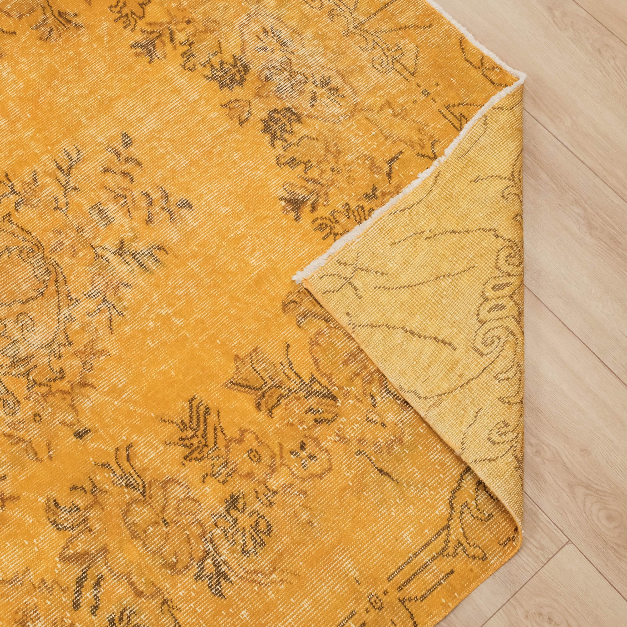 Hand Woven Wool Vintage Patterned Yellow Classic Carpet