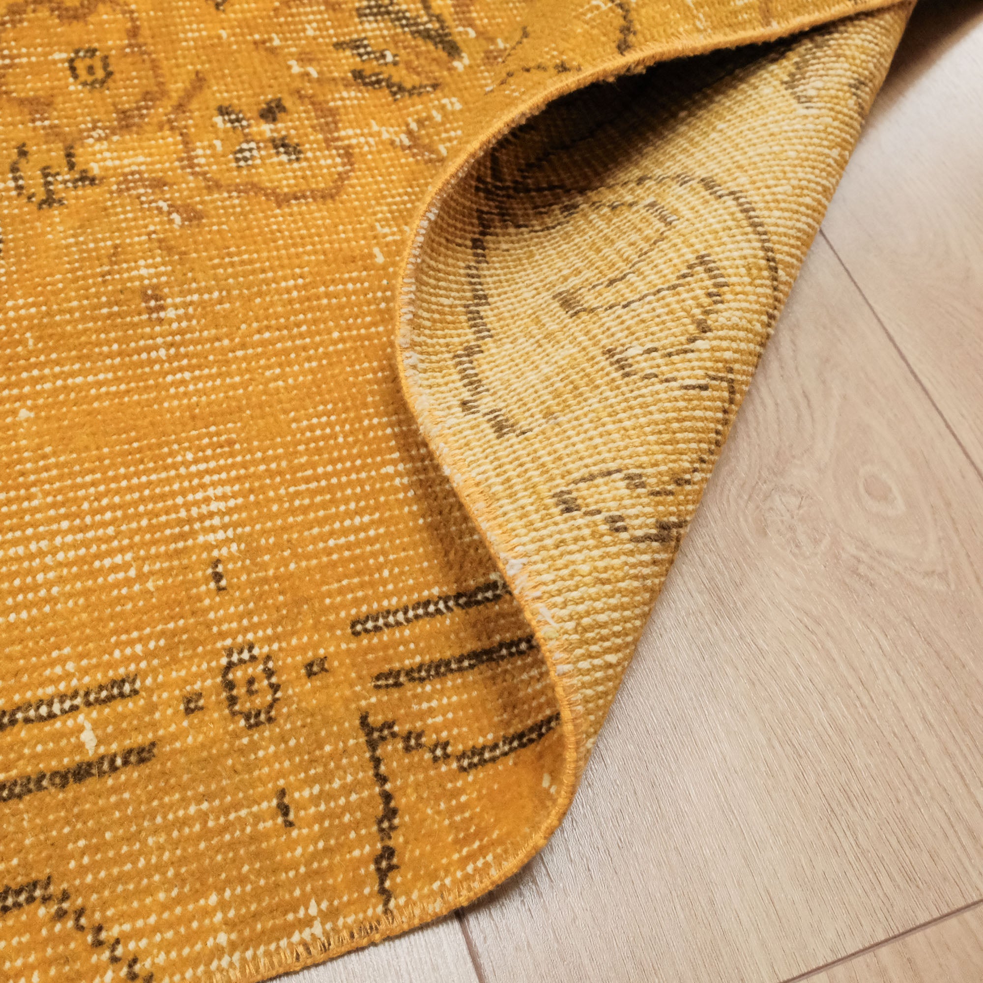 Hand Woven Wool Vintage Patterned Yellow Classic Carpet