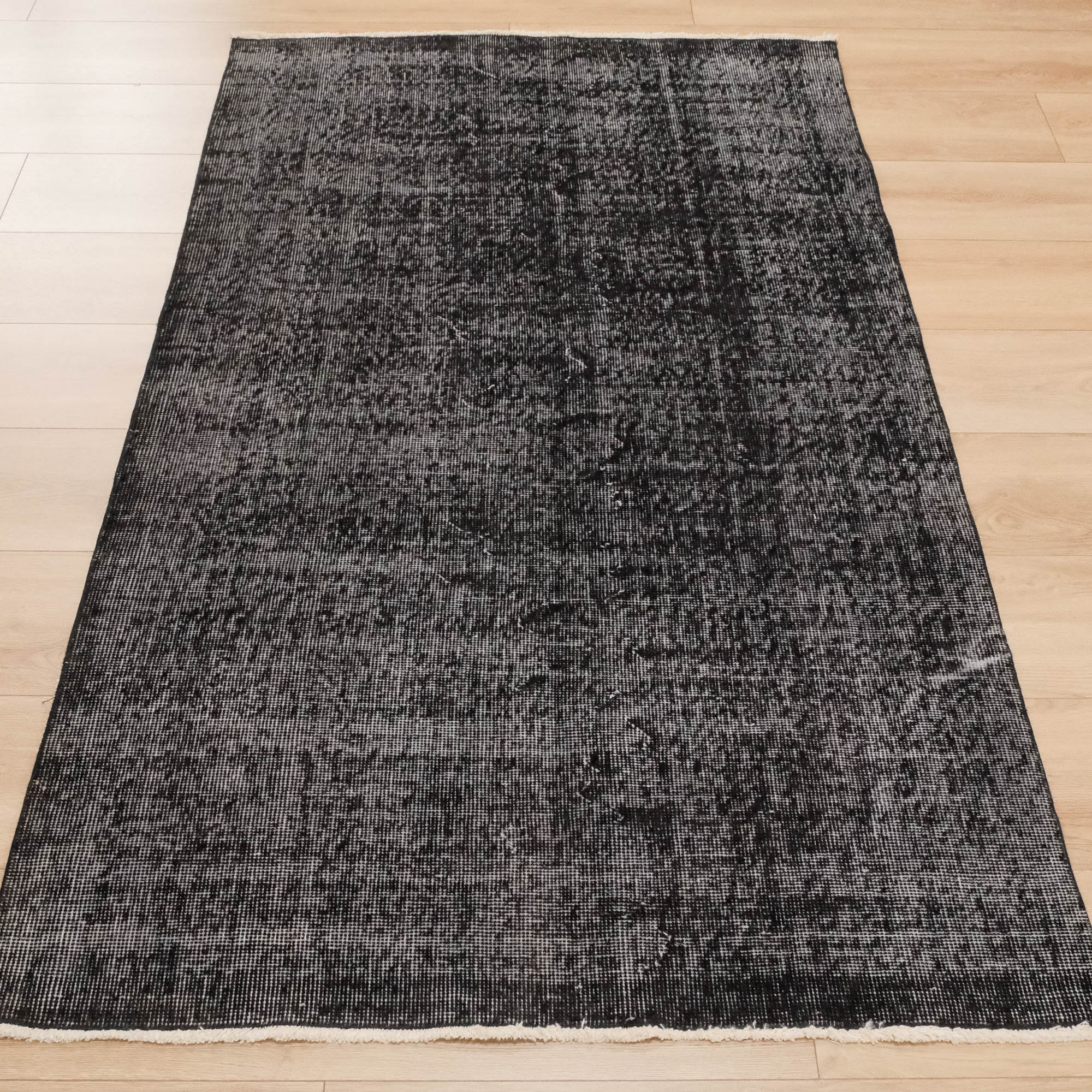 Hand Woven Wool Vintage Patterned Black Carpet
