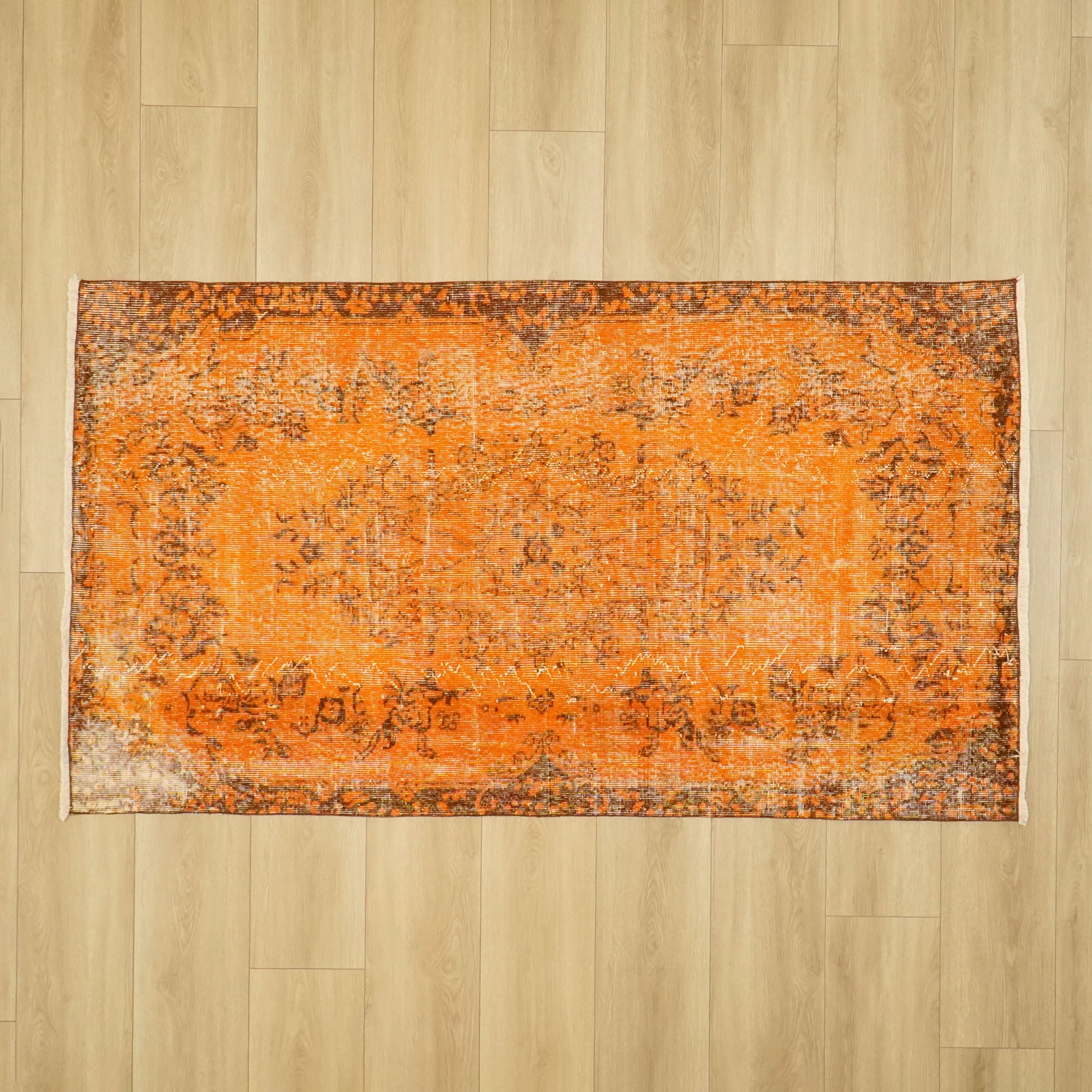 El Dokuma Yün Vintage Desenli Turuncu Halı