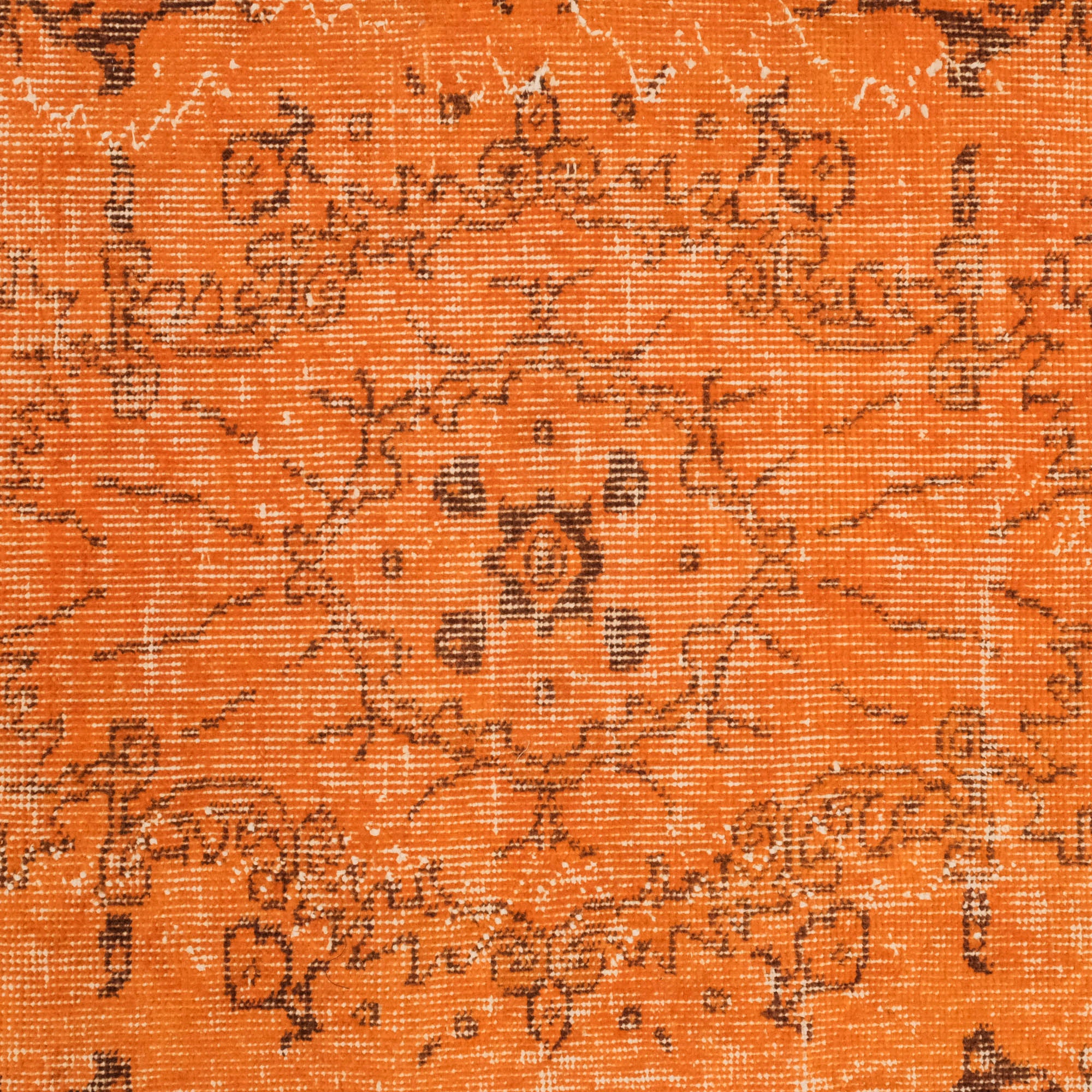 El Dokuma Yün Vintage Desenli Turuncu Halı