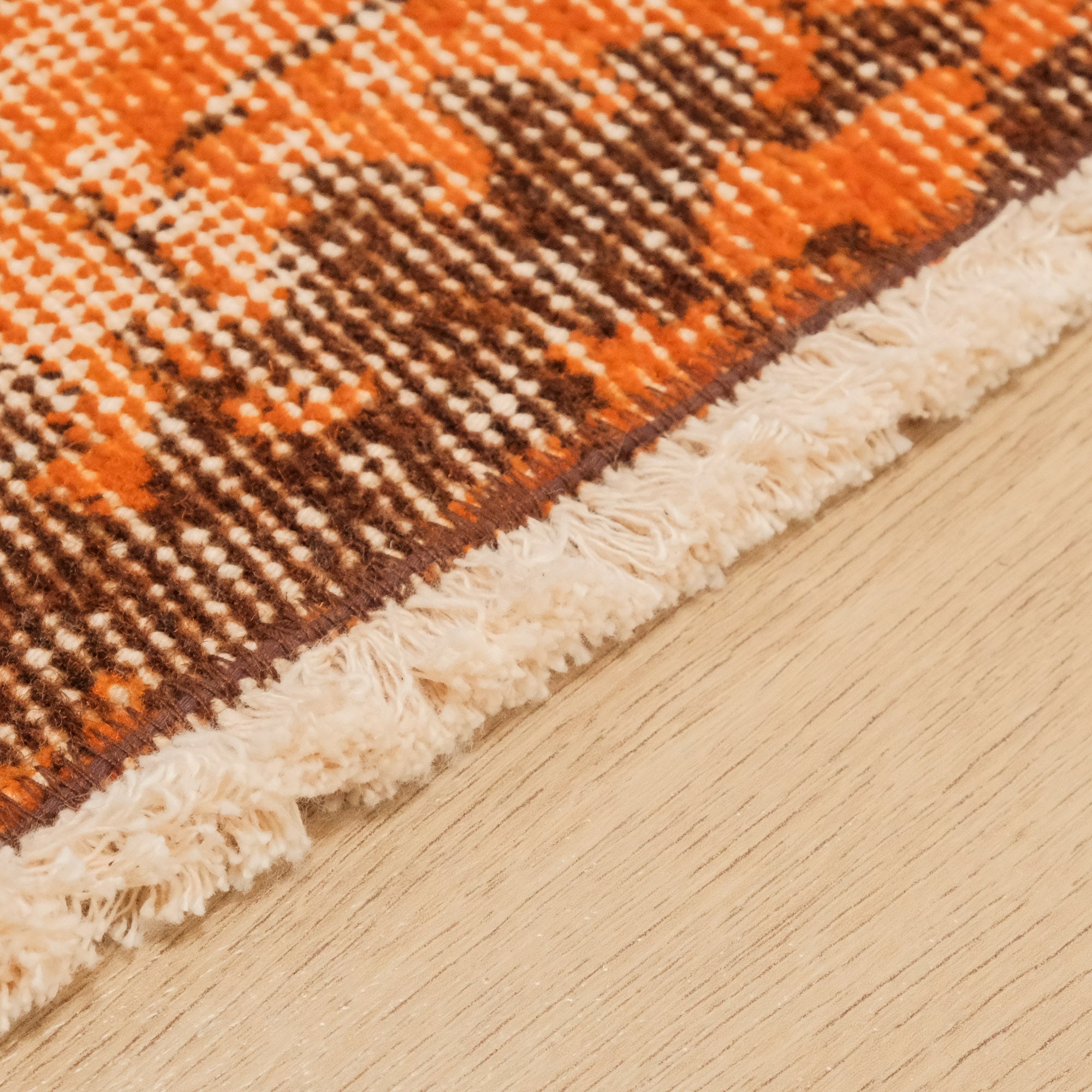 El Dokuma Yün Vintage Desenli Turuncu Halı