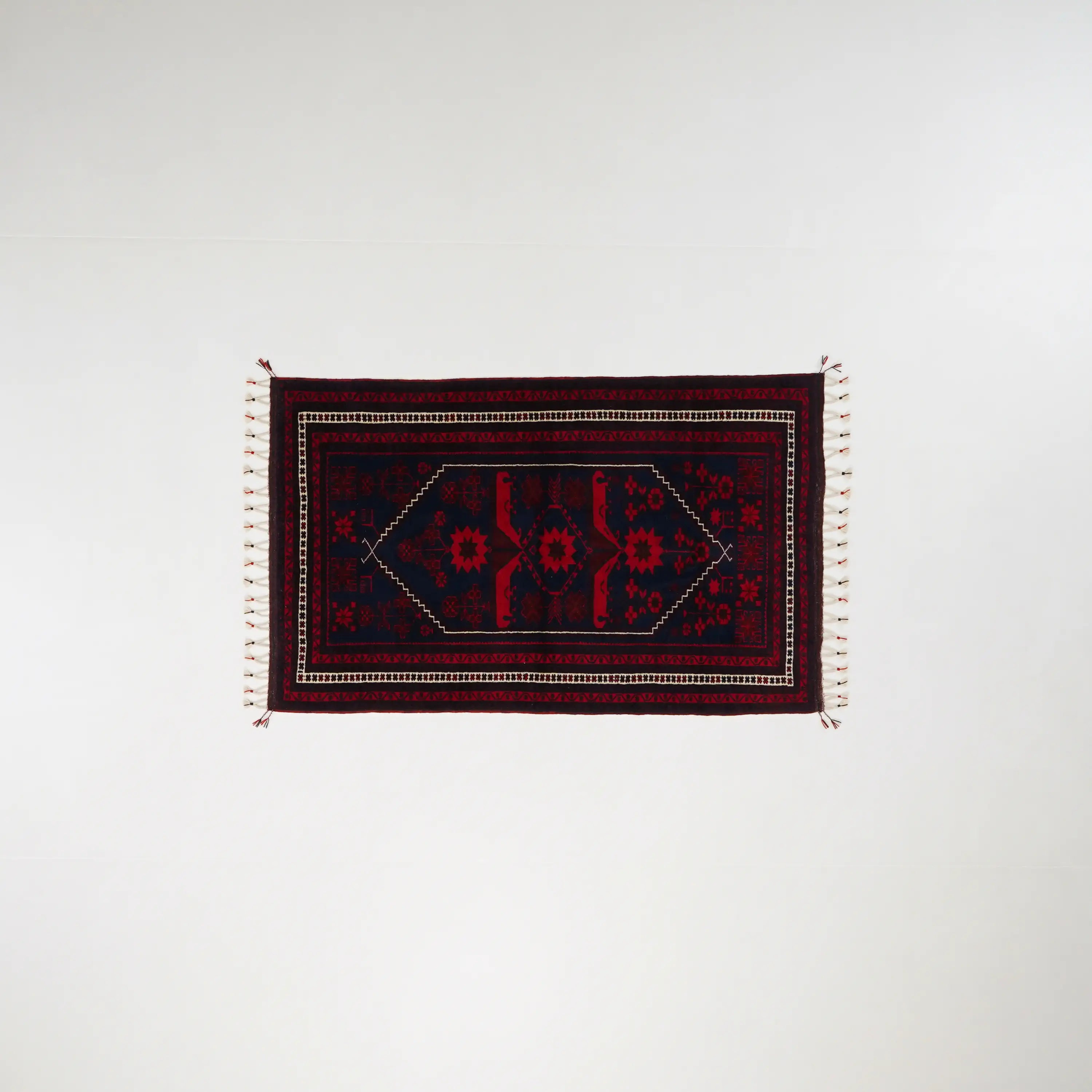 Handwoven Wool Yağcıbedir Patterned Navy Rug
