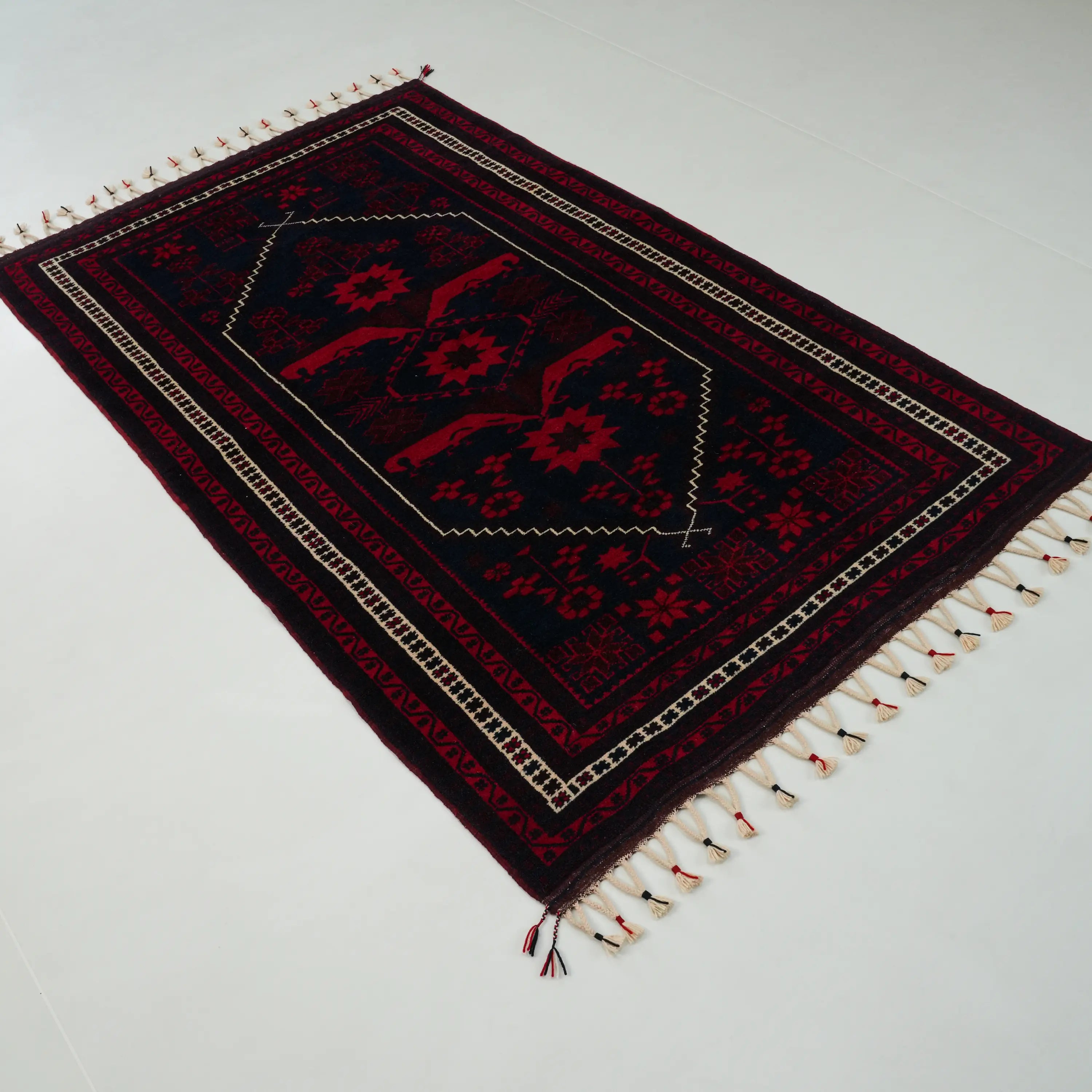 Handwoven Wool Yağcıbedir Patterned Navy Rug