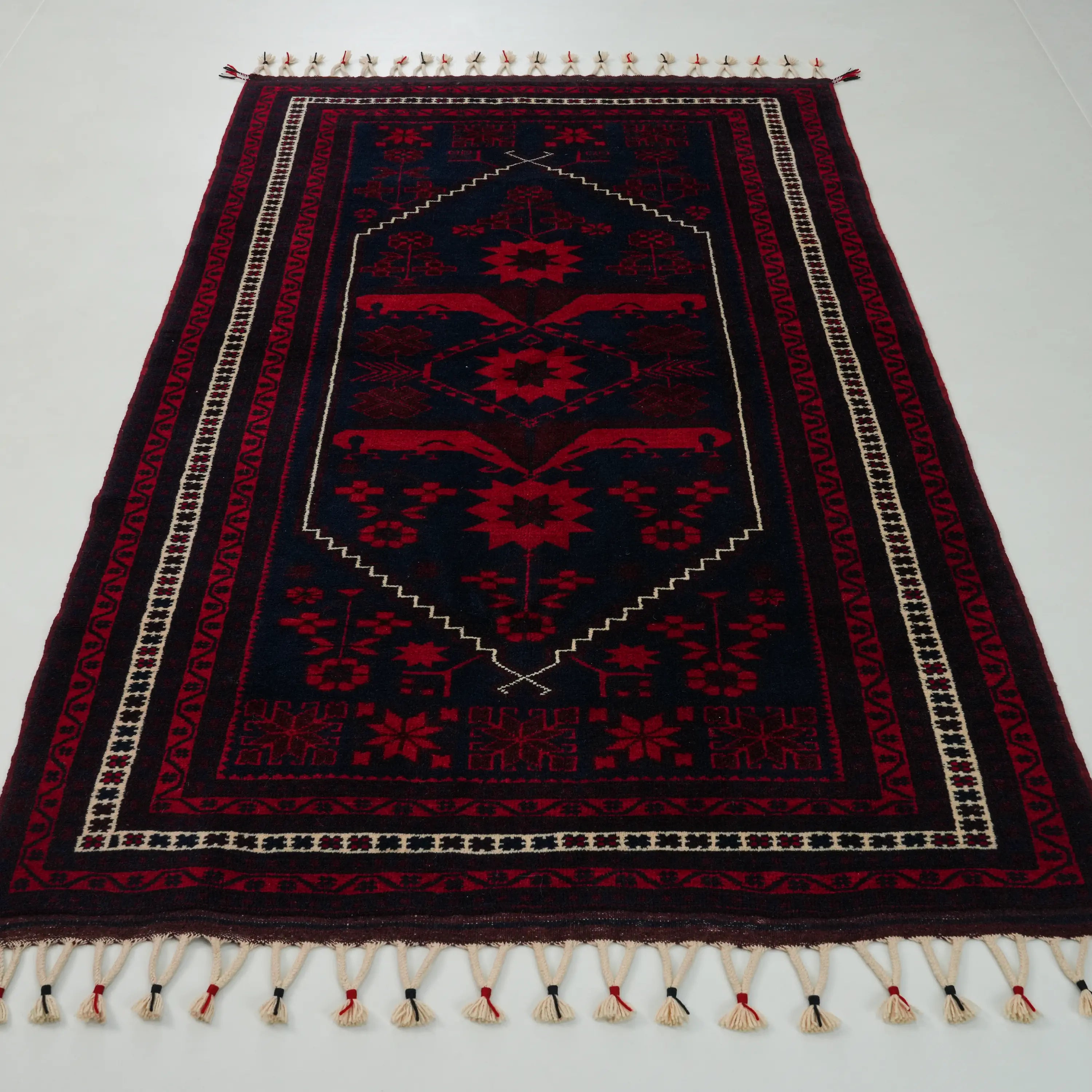Handwoven Wool Yağcıbedir Patterned Navy Rug
