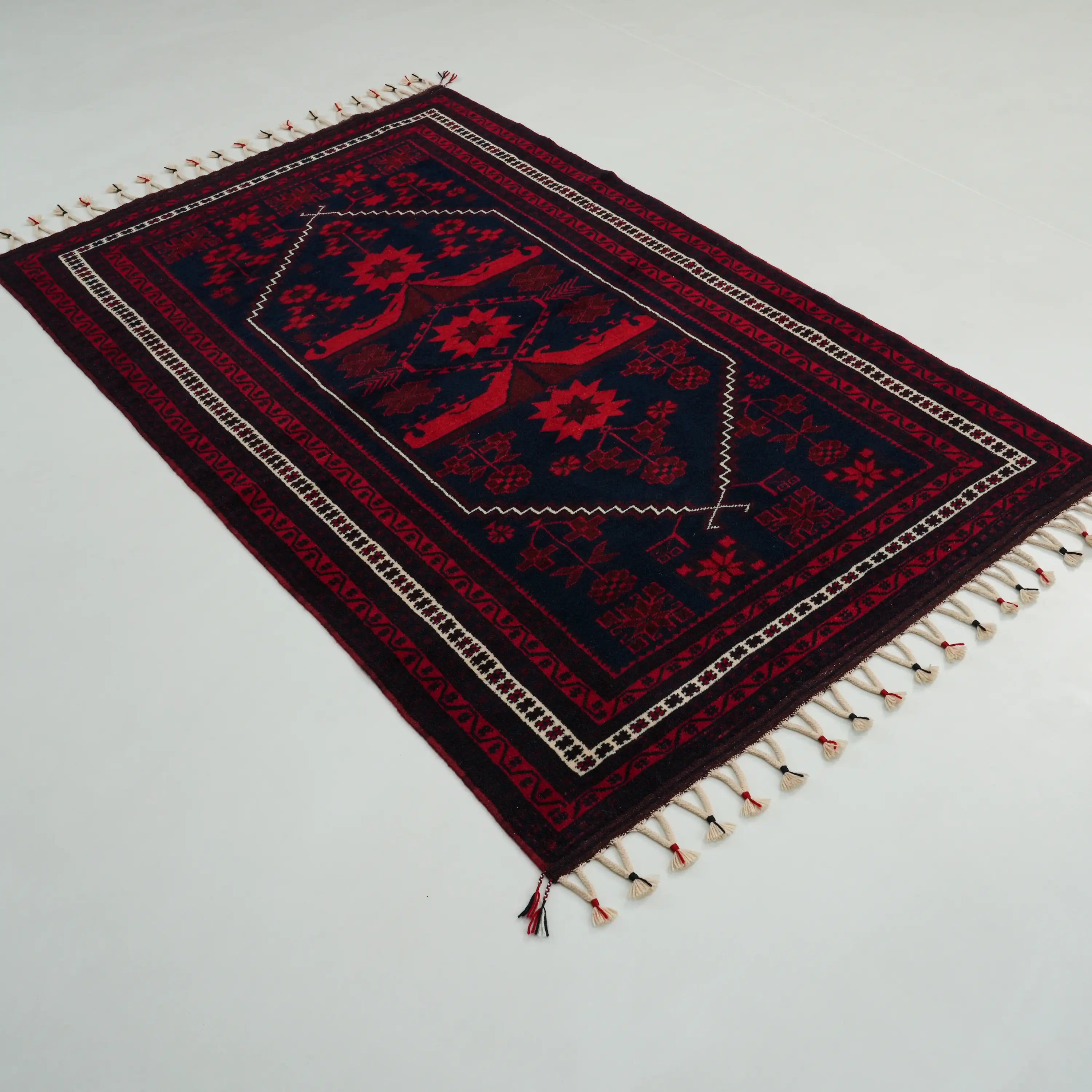 Handwoven Wool Yağcıbedir Patterned Navy Rug