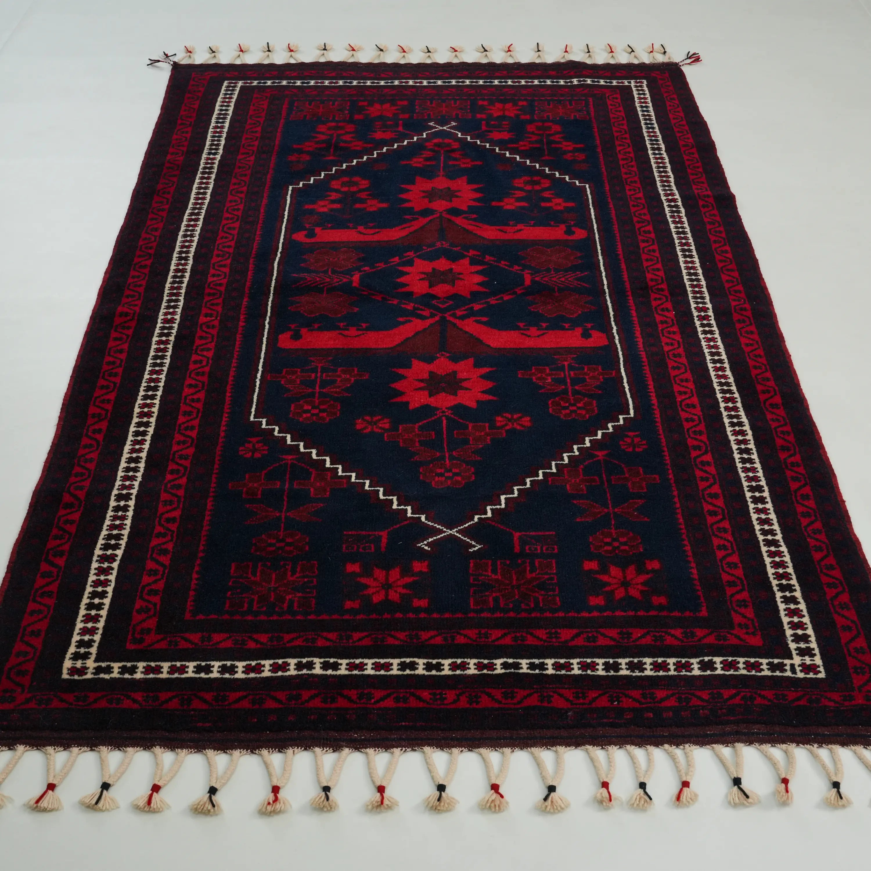 Handwoven Wool Yağcıbedir Patterned Navy Rug