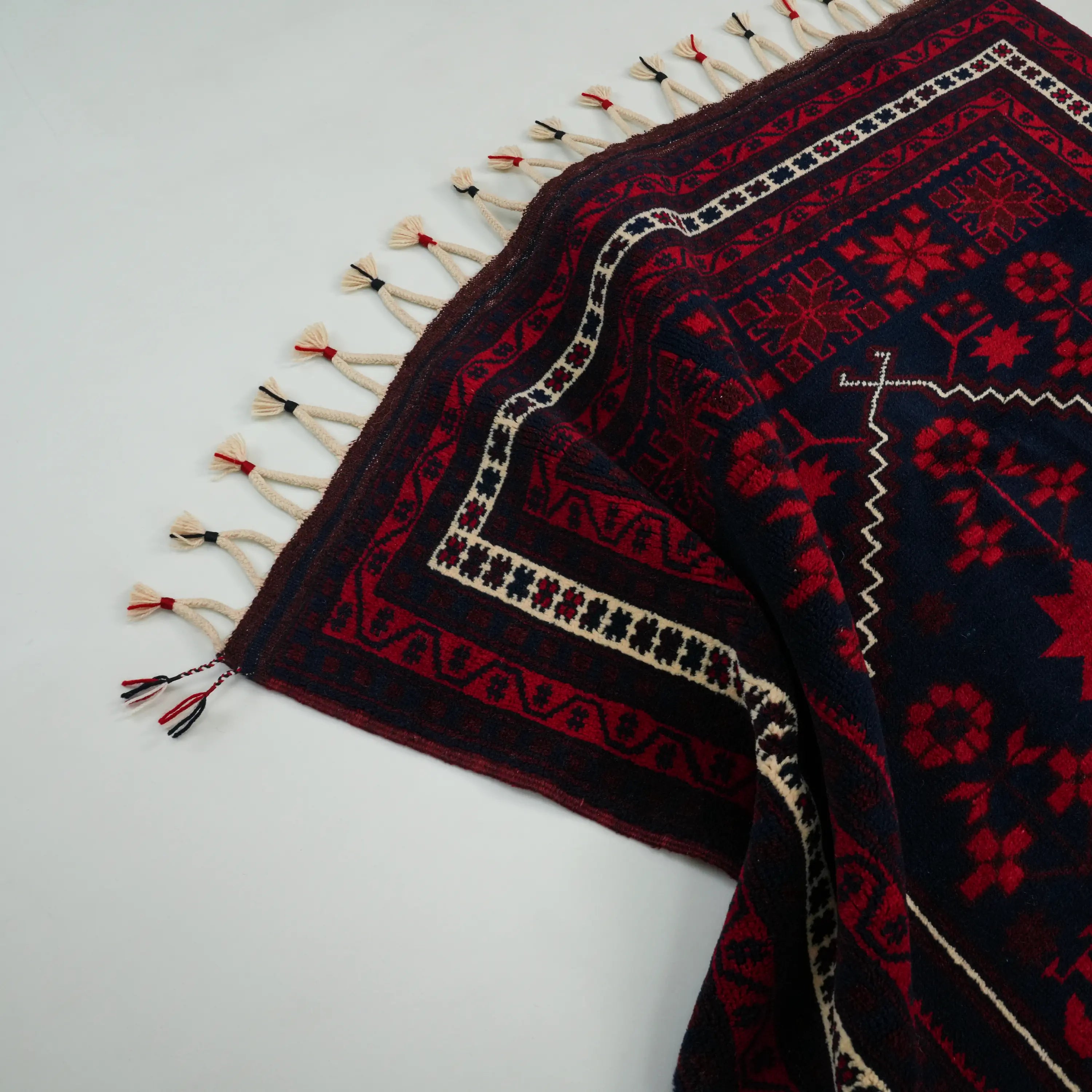 Handwoven Wool Yağcıbedir Patterned Navy Rug