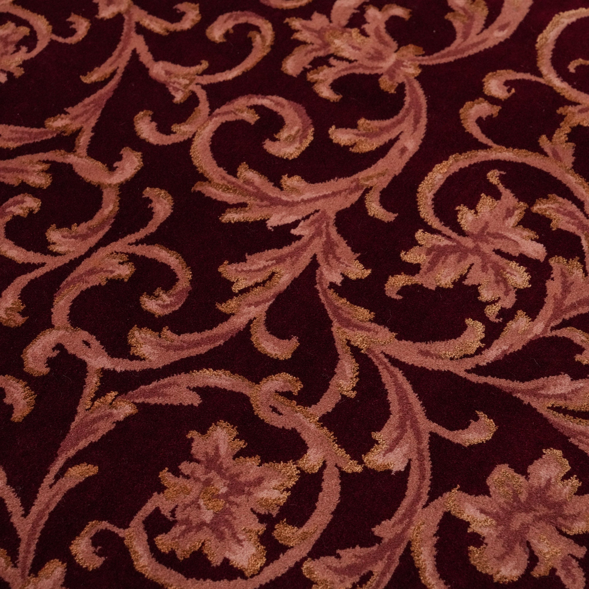 Hand Woven Frame Patterned Burgundy Wool Carpet