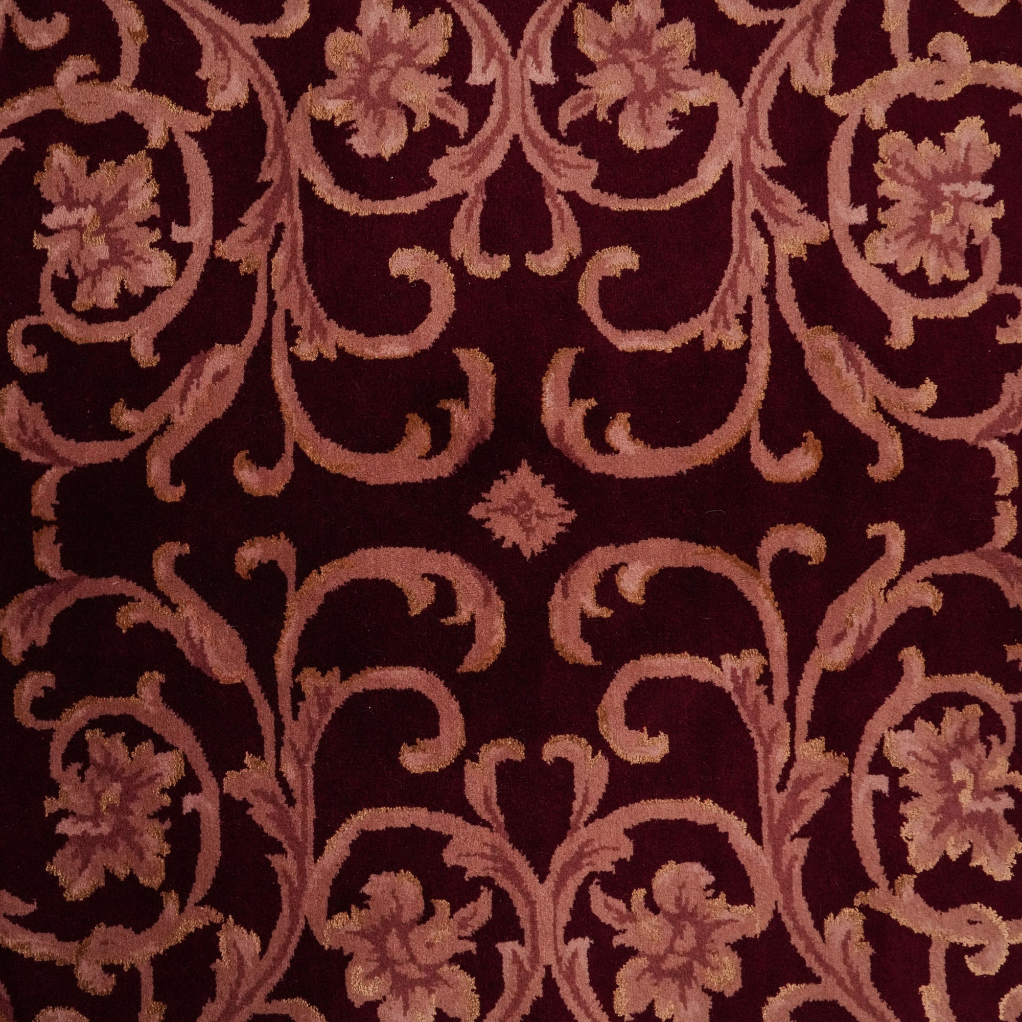 Hand Woven Frame Patterned Burgundy Wool Carpet