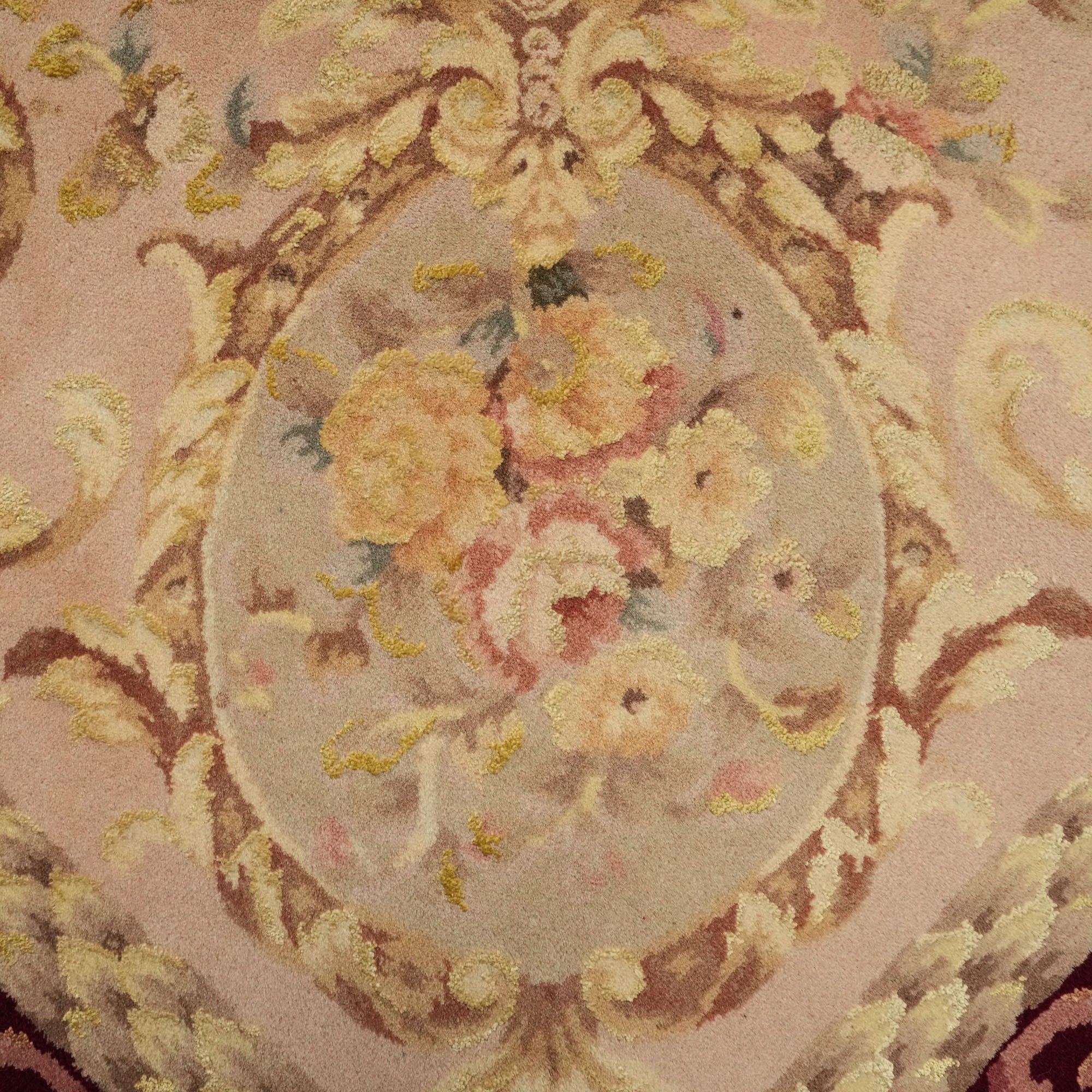 Hand Woven Frame Patterned Burgundy Wool Carpet