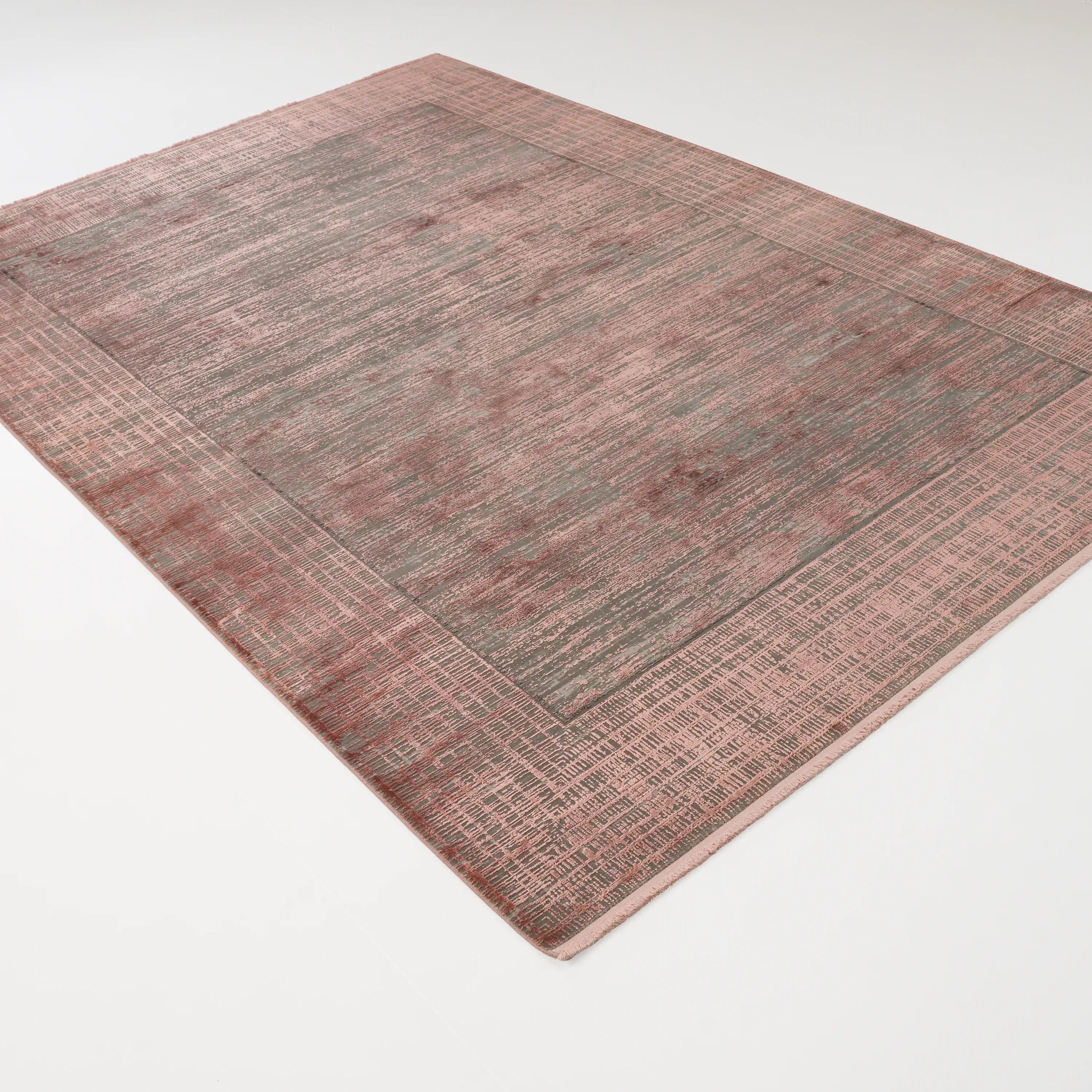 Fresco Dyed Serisi Çerçeve Desenli Pembe Viskon Halı