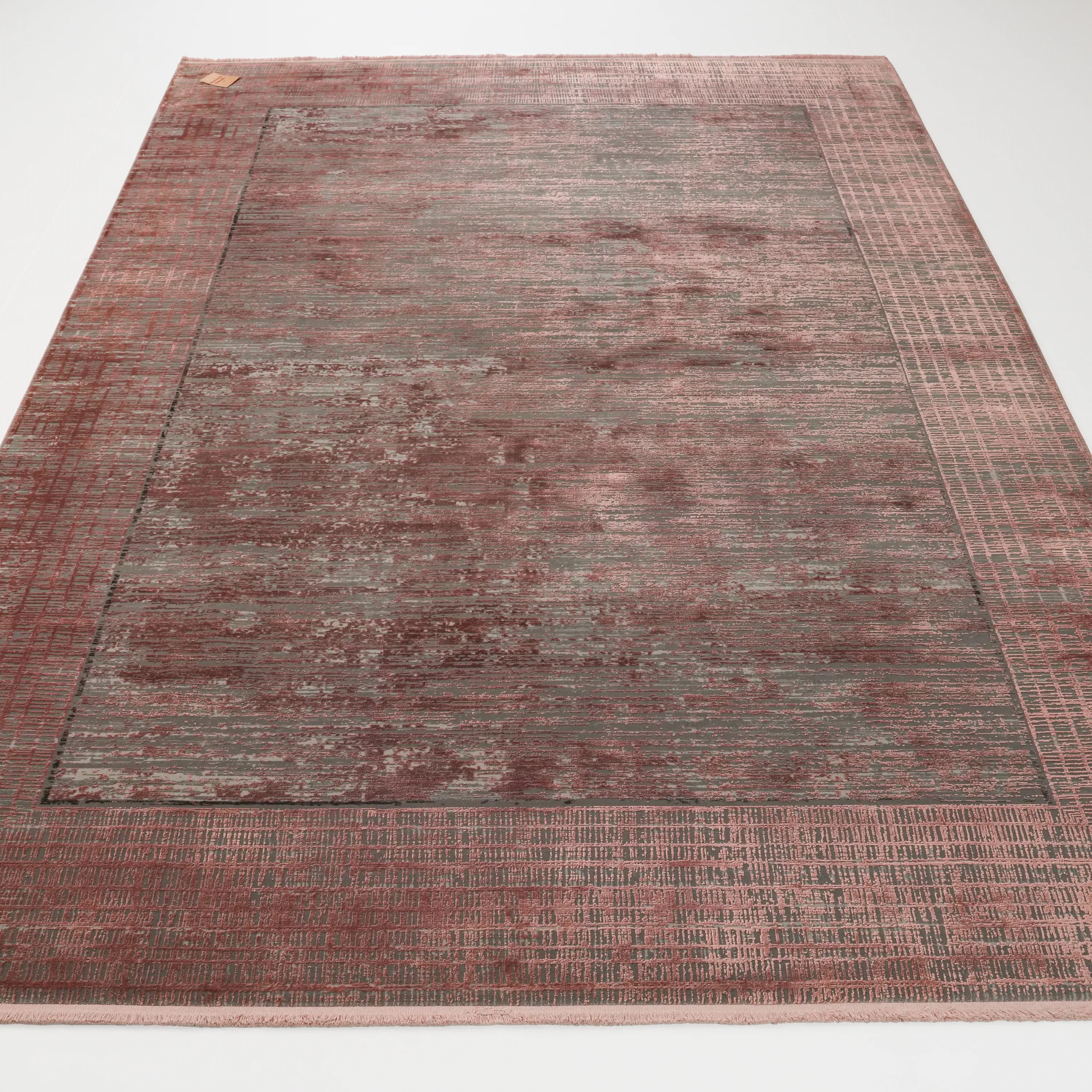 Fresco Dyed Serisi Çerçeve Desenli Pembe Viskon Halı