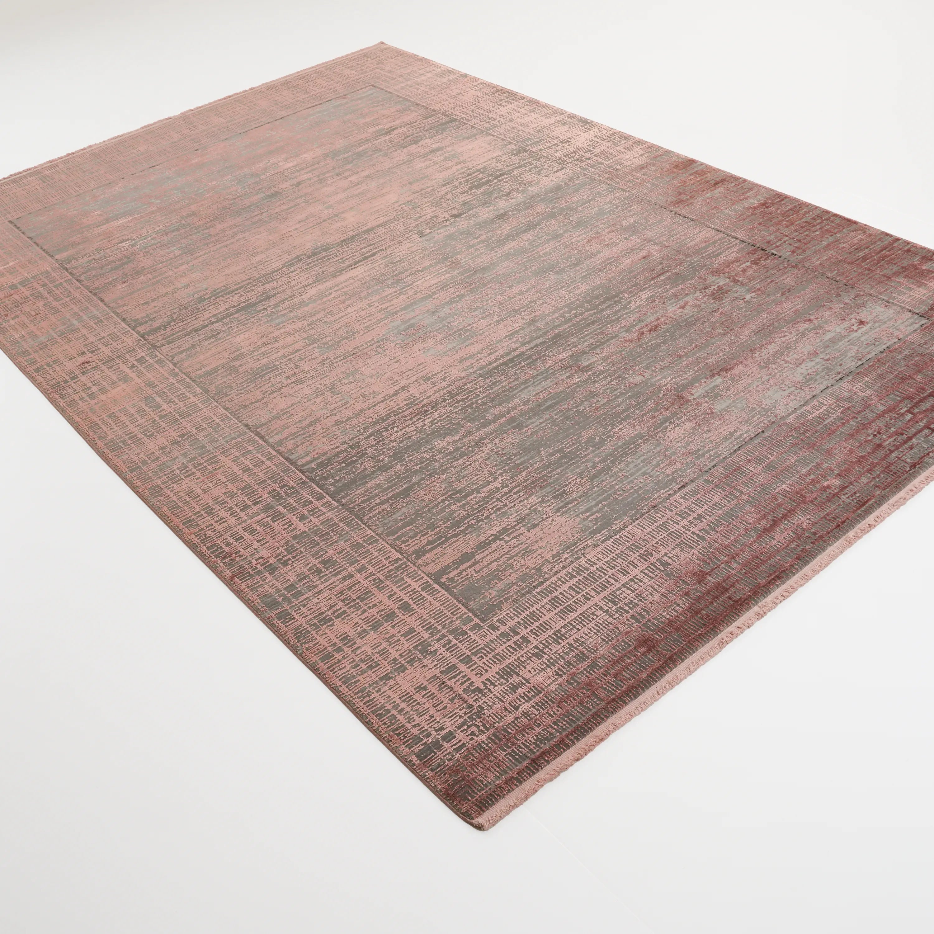Fresco Dyed Series Framed Pattern Pink Viscose Rug