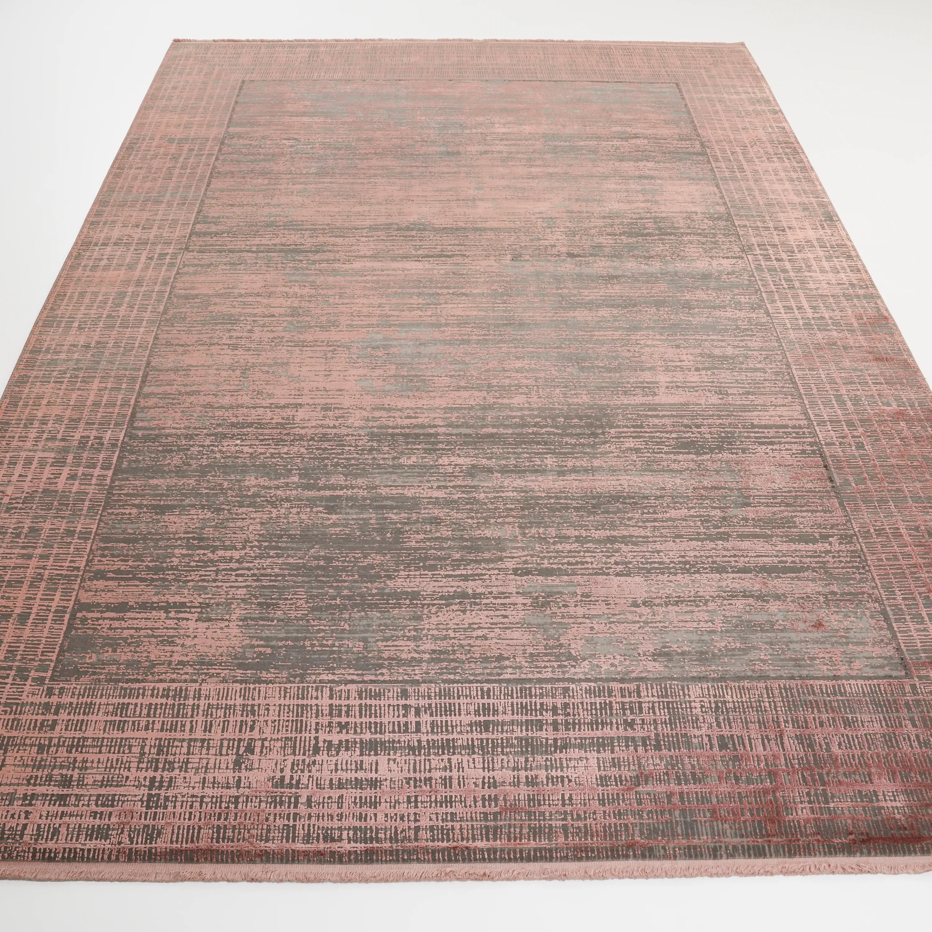 Fresco Dyed Series Framed Pattern Pink Viscose Rug