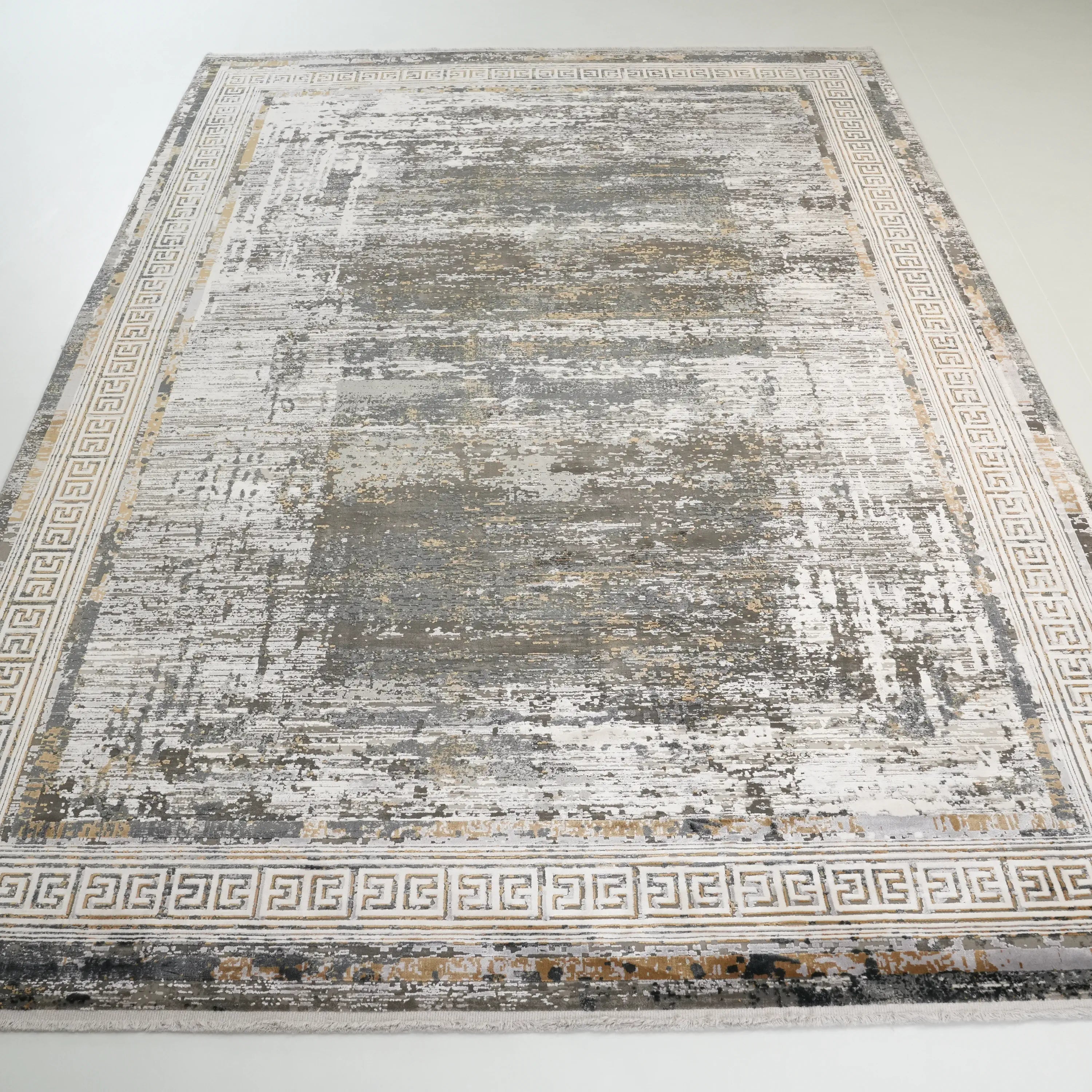 Fresco Serisi Makine Dokuma Çerçeve Desenli Gri Halı