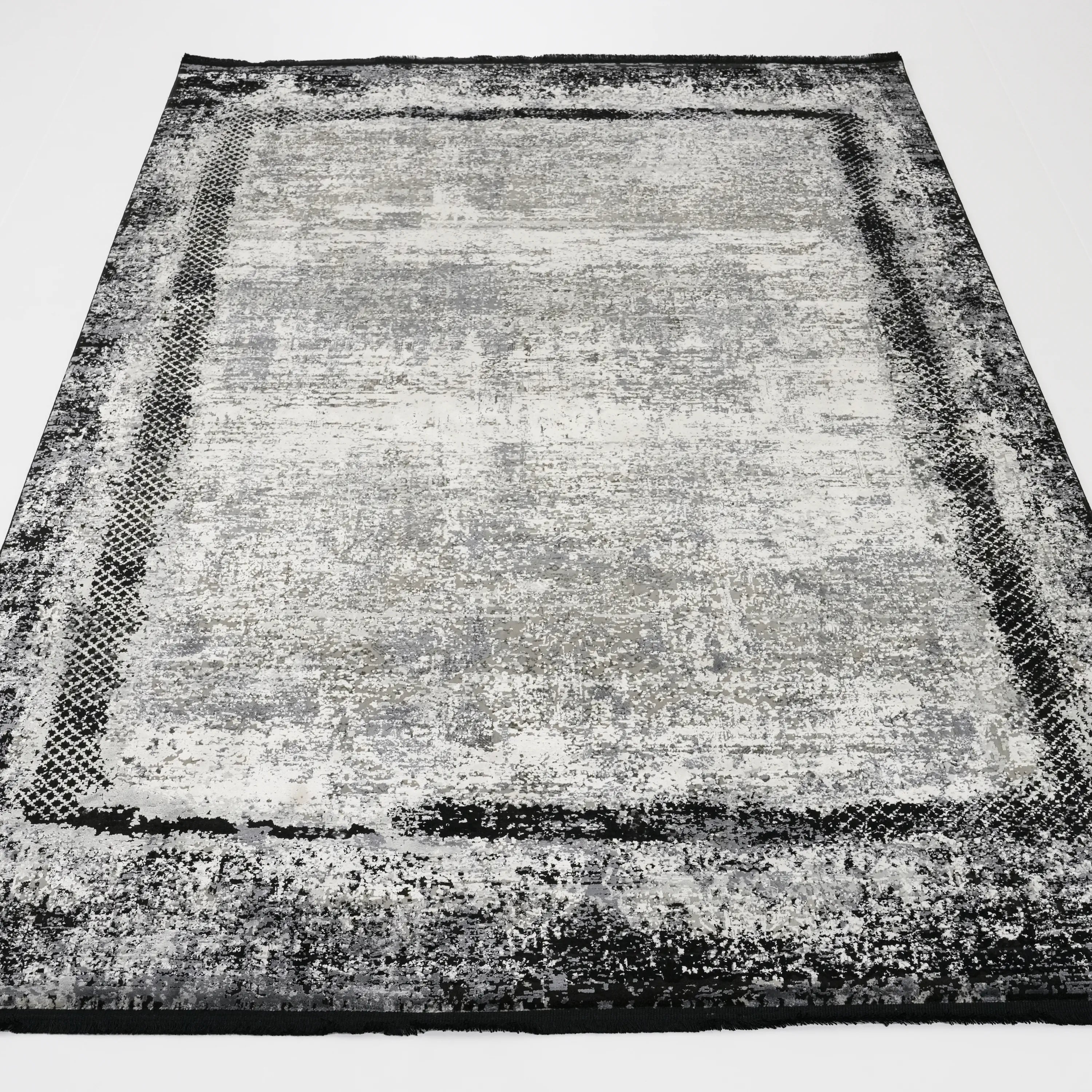 Lapis Serisi Makine Dokuma Çerçeve Desenli Siyah Halı