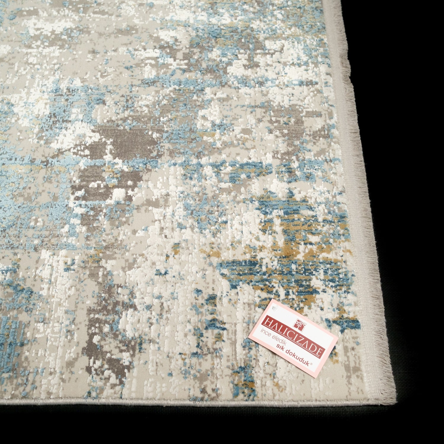 Fresco Series Machine Woven Abstract Pattern Blue Viscose Rug