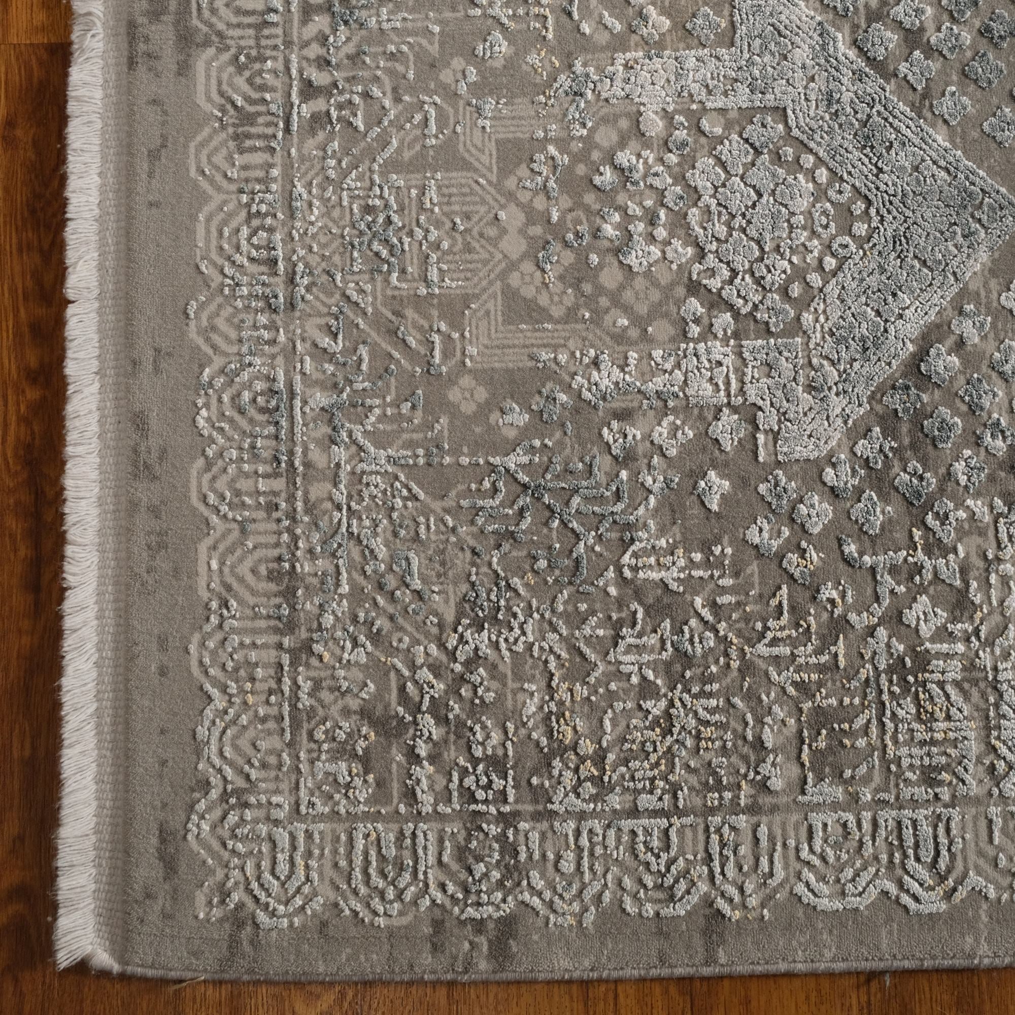 Fresco Serisi Makine Dokuma Vintage Desenli Gri Halı