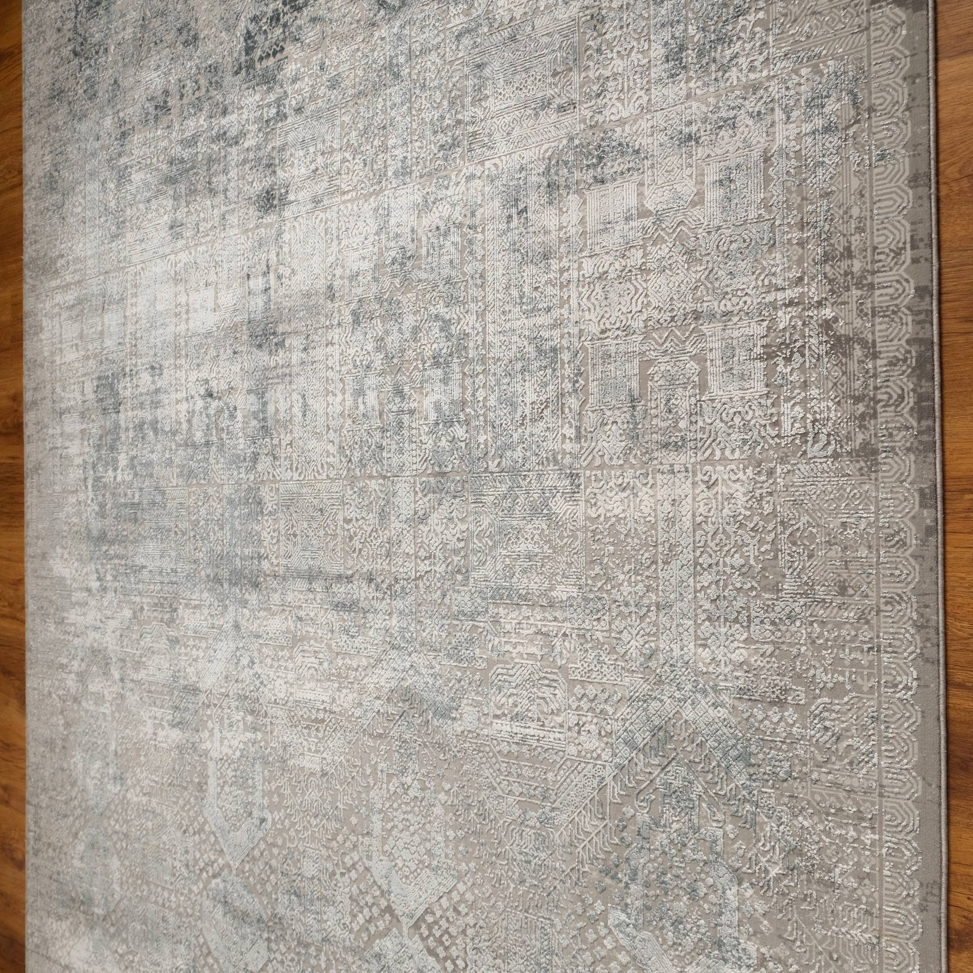 Fresco Serisi Makine Dokuma Vintage Desenli Gri Halı