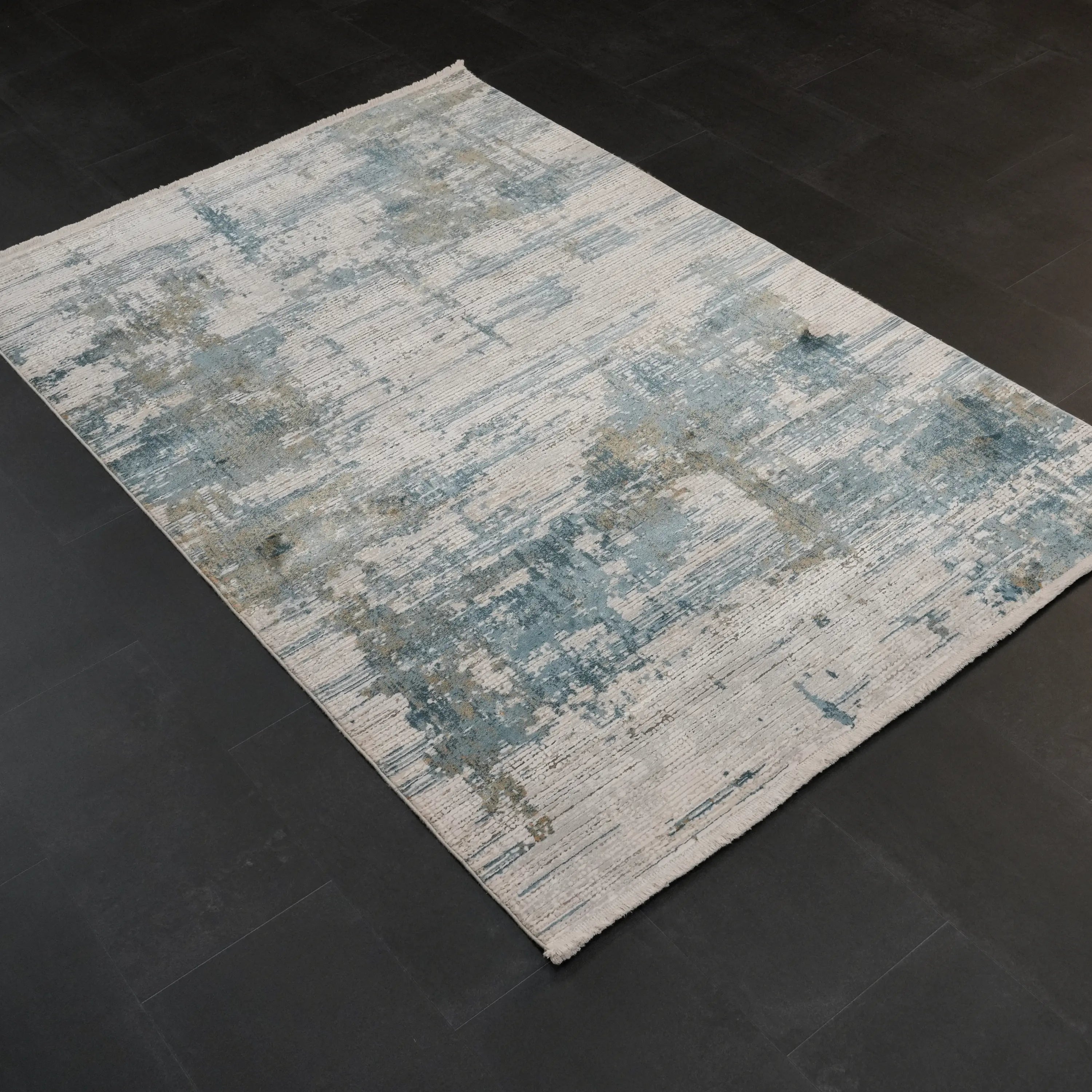 Fresco Serisi Soyut Desenli Mavi Viskon Halı