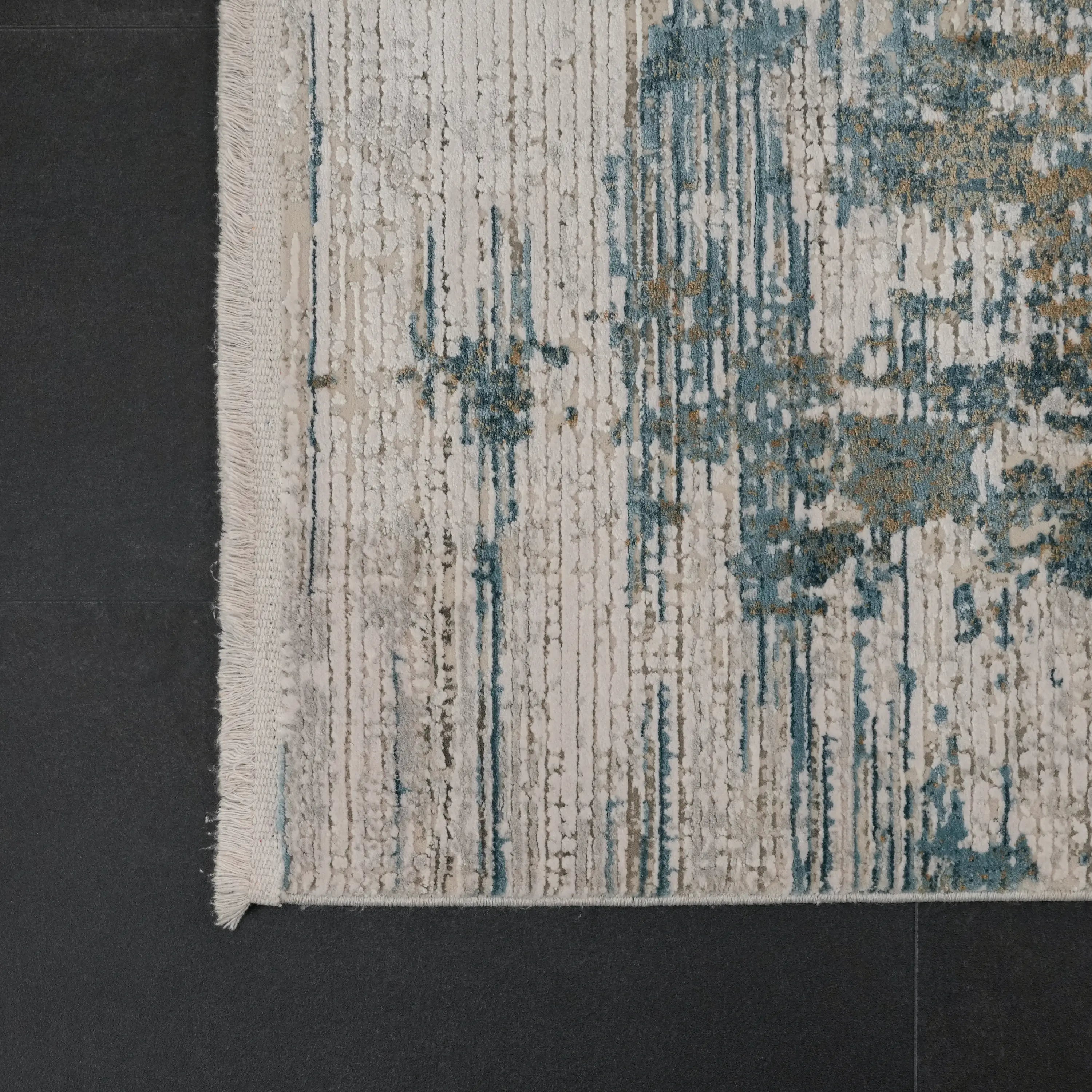 Fresco Series Abstract Patterned Blue Viscose Rug