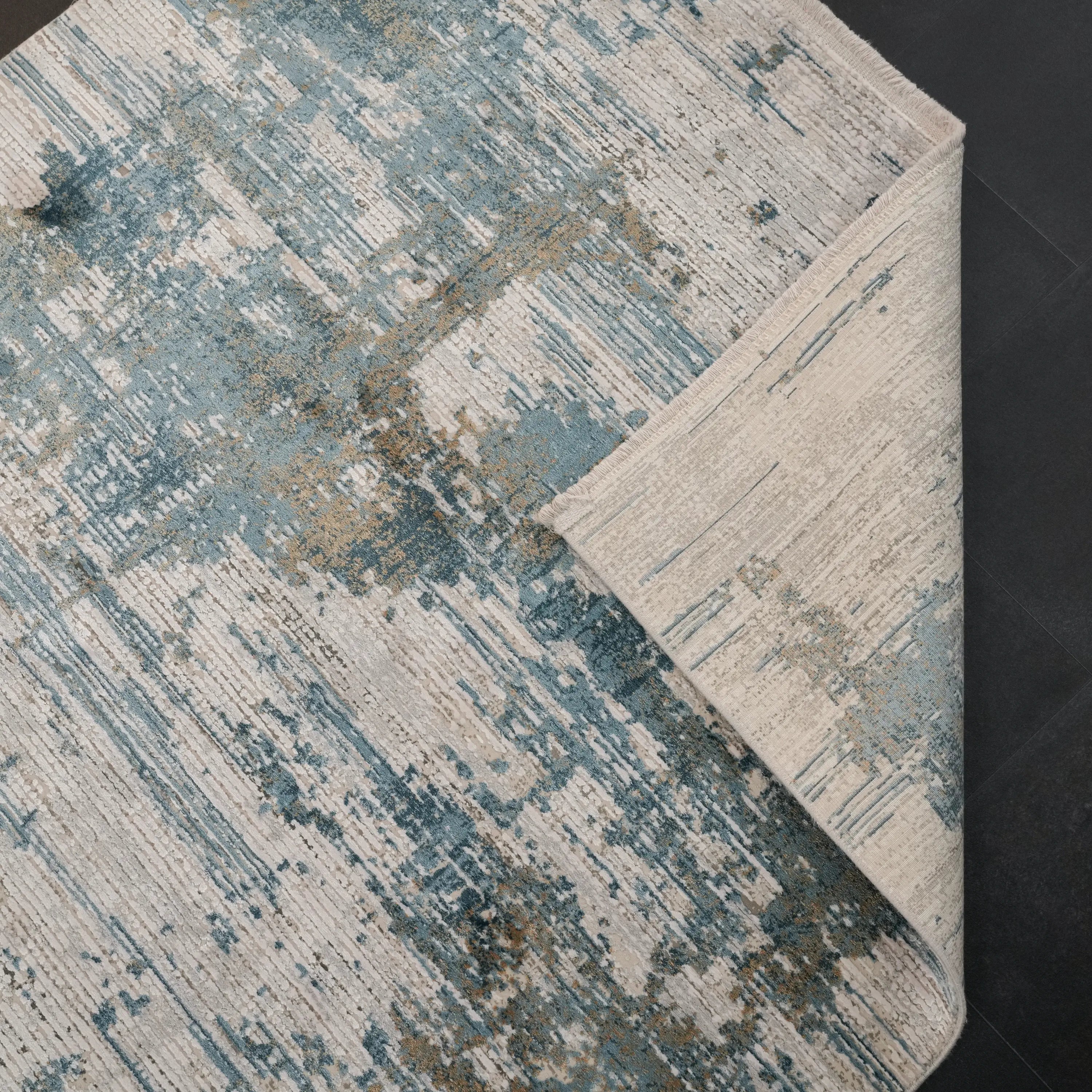 Fresco Series Abstract Patterned Blue Viscose Rug