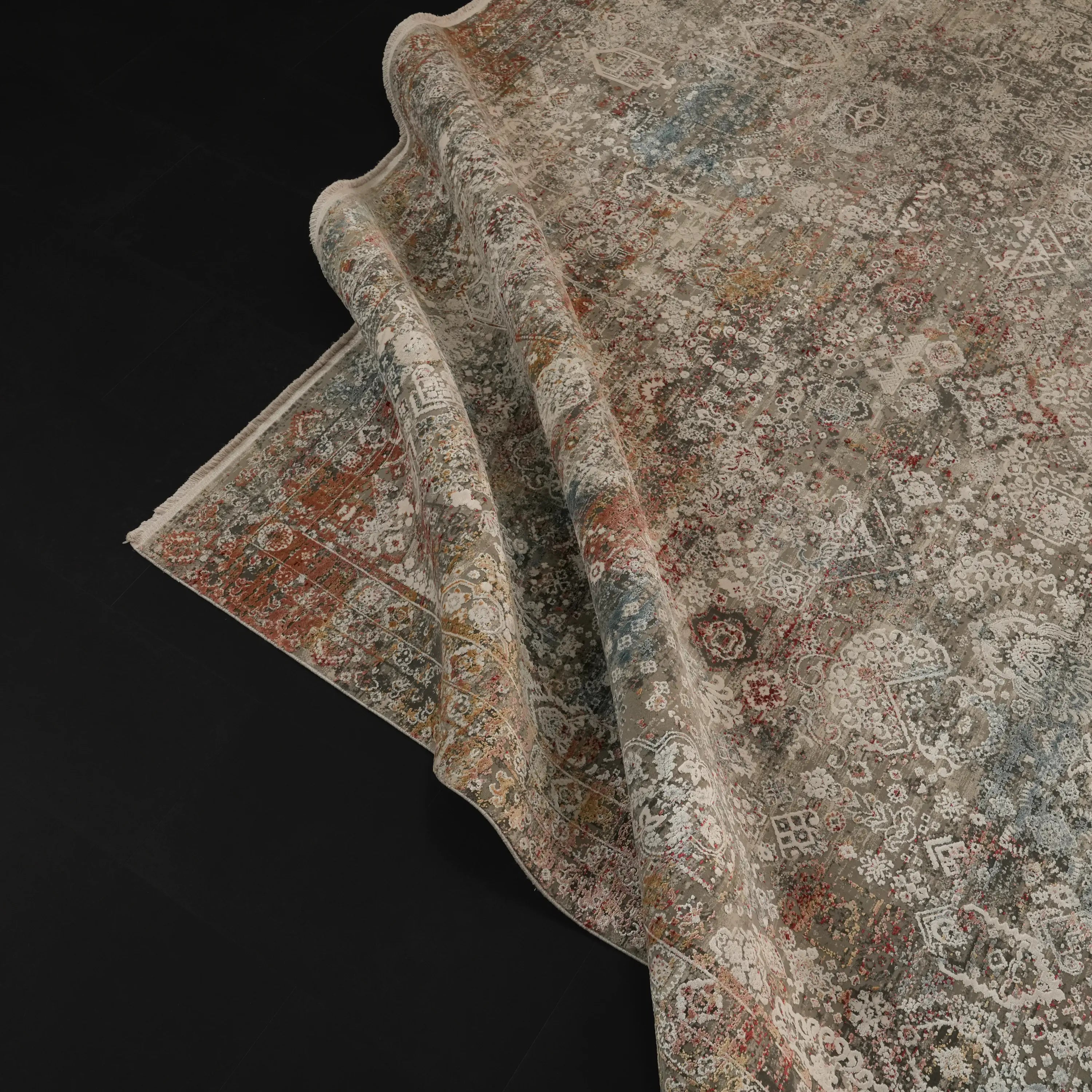 Fresco Series Vintage Patterned Gray Viscose Rug