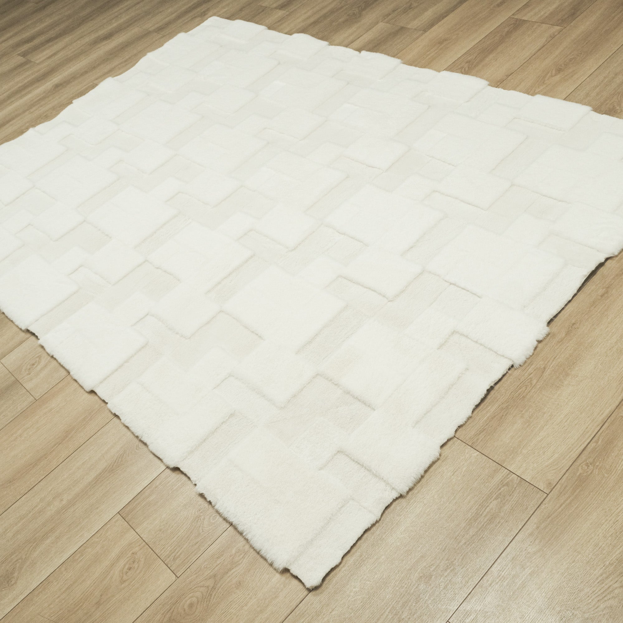 Geometric Patterned Plush Sheepskin Rug