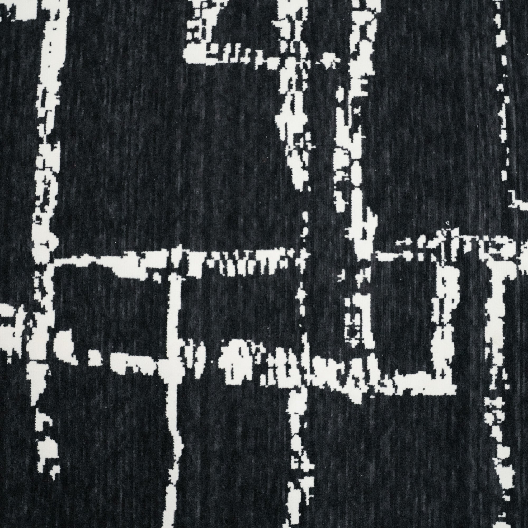 Tempus Serisi Geometrik Desenli Siyah Yün-Pamuk Tezgah Dokuma Halı