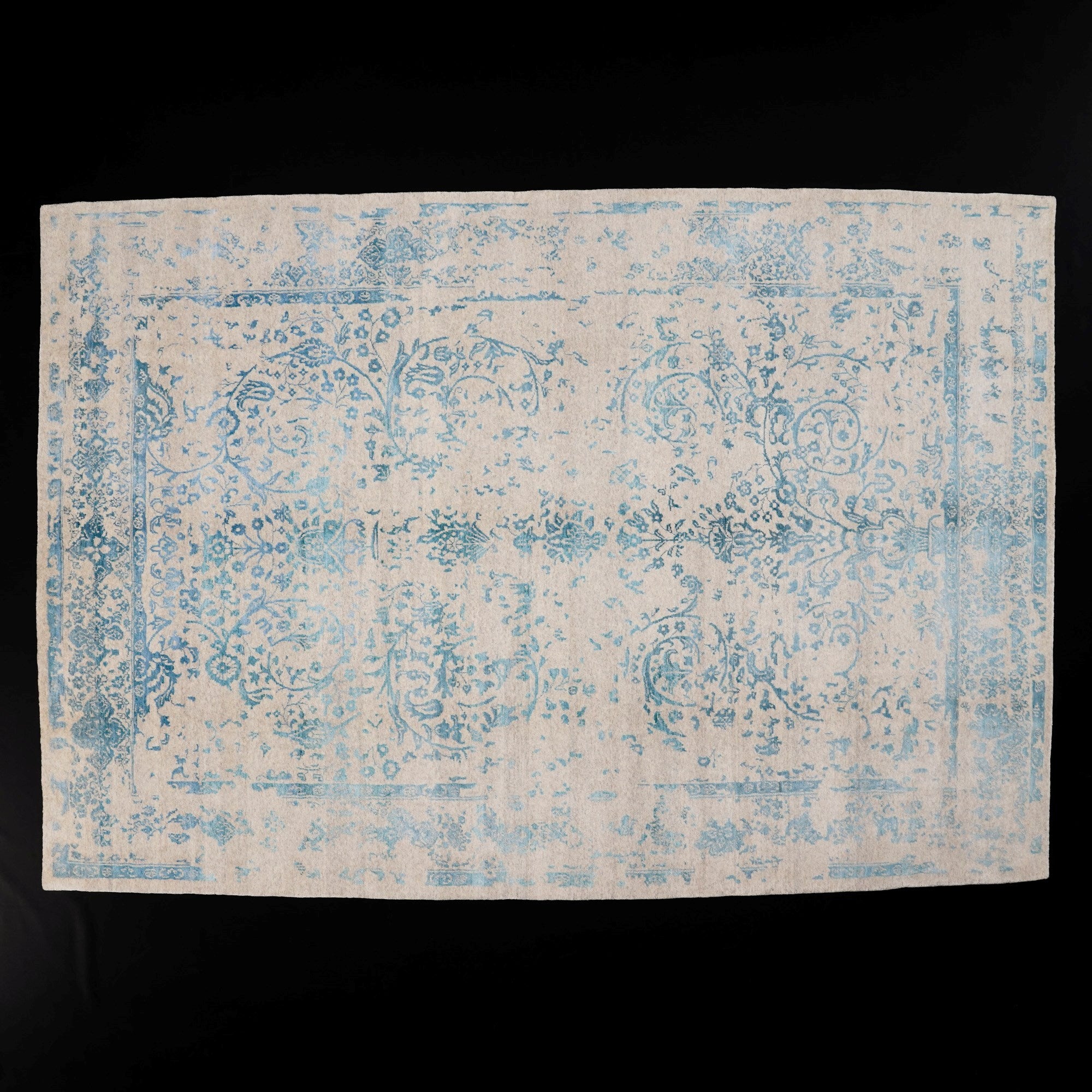 Glaze Series Silk Handwoven Vintage Patterned Blue Rug