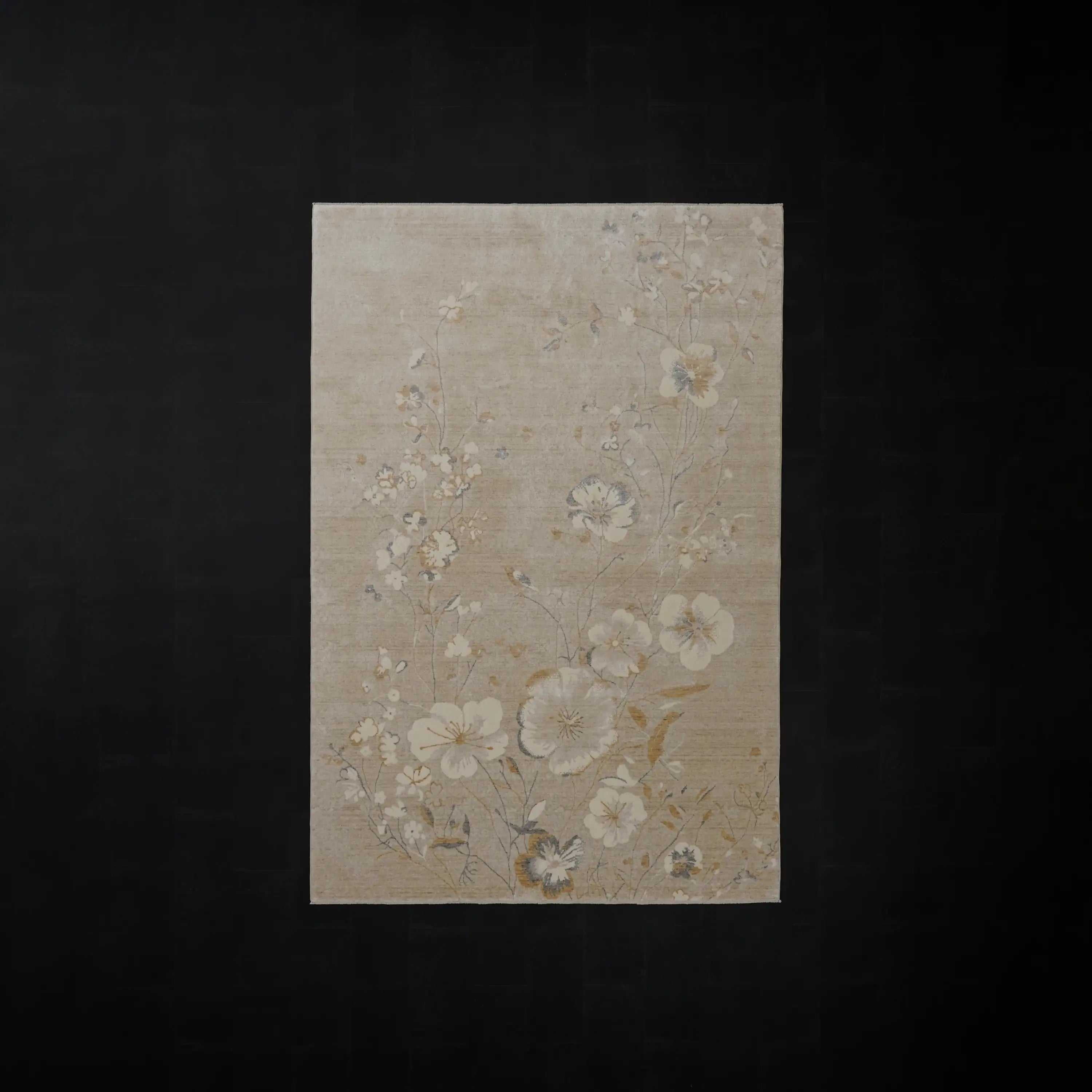 Günyolu Serisi Çiçek Desenli Vizon Tezgah Dokuma Doğal Halı