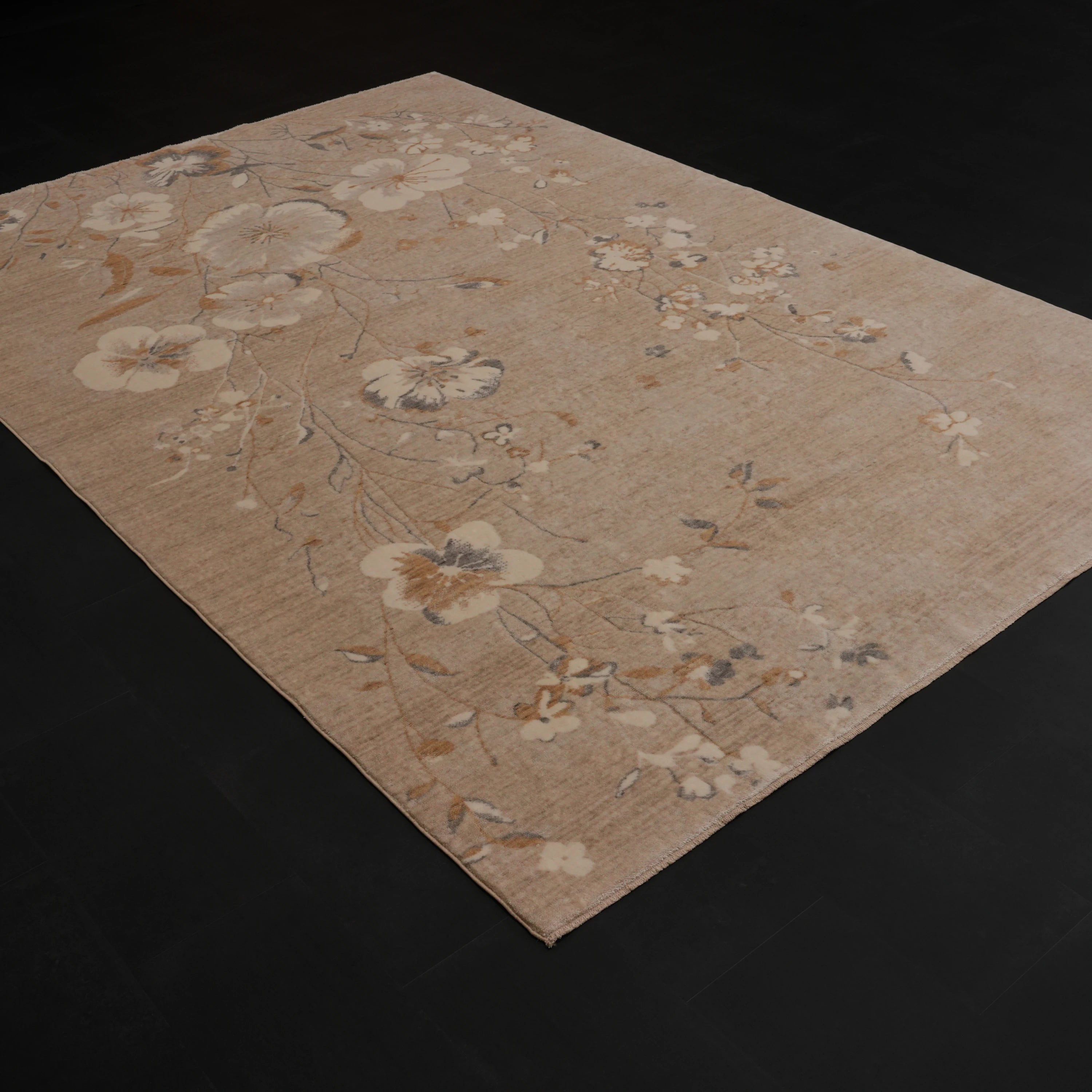 Günyolu Serisi Çiçek Desenli Vizon Tezgah Dokuma Doğal Halı