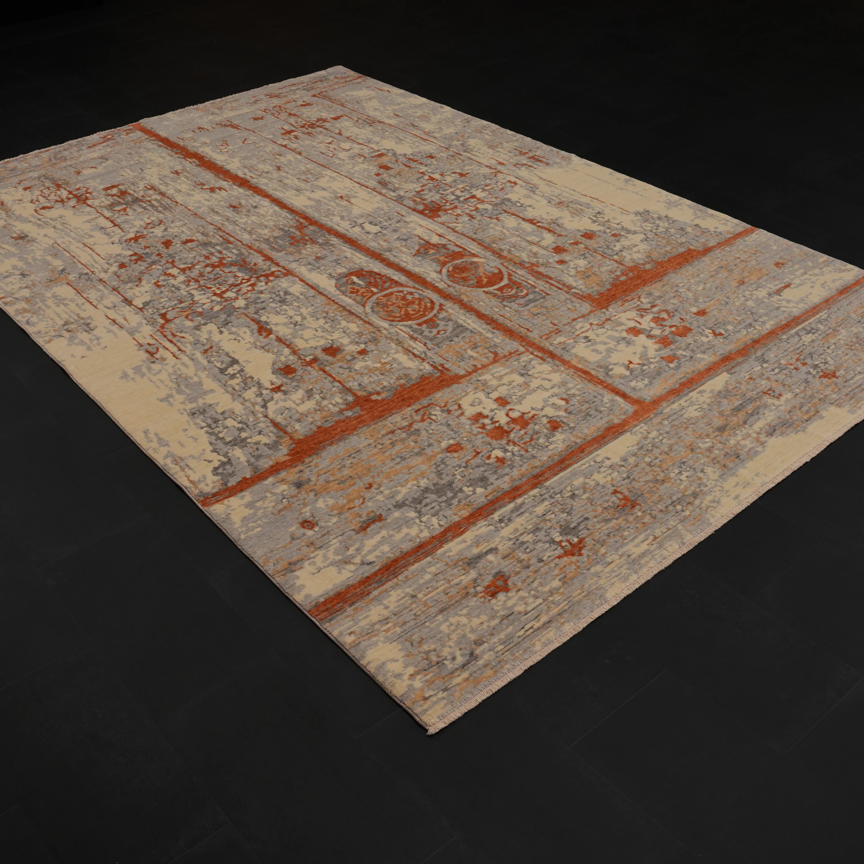 Günyolu Series Eğin (Kemaliye) Door Patterned Gray Loom-Woven Natural Rug