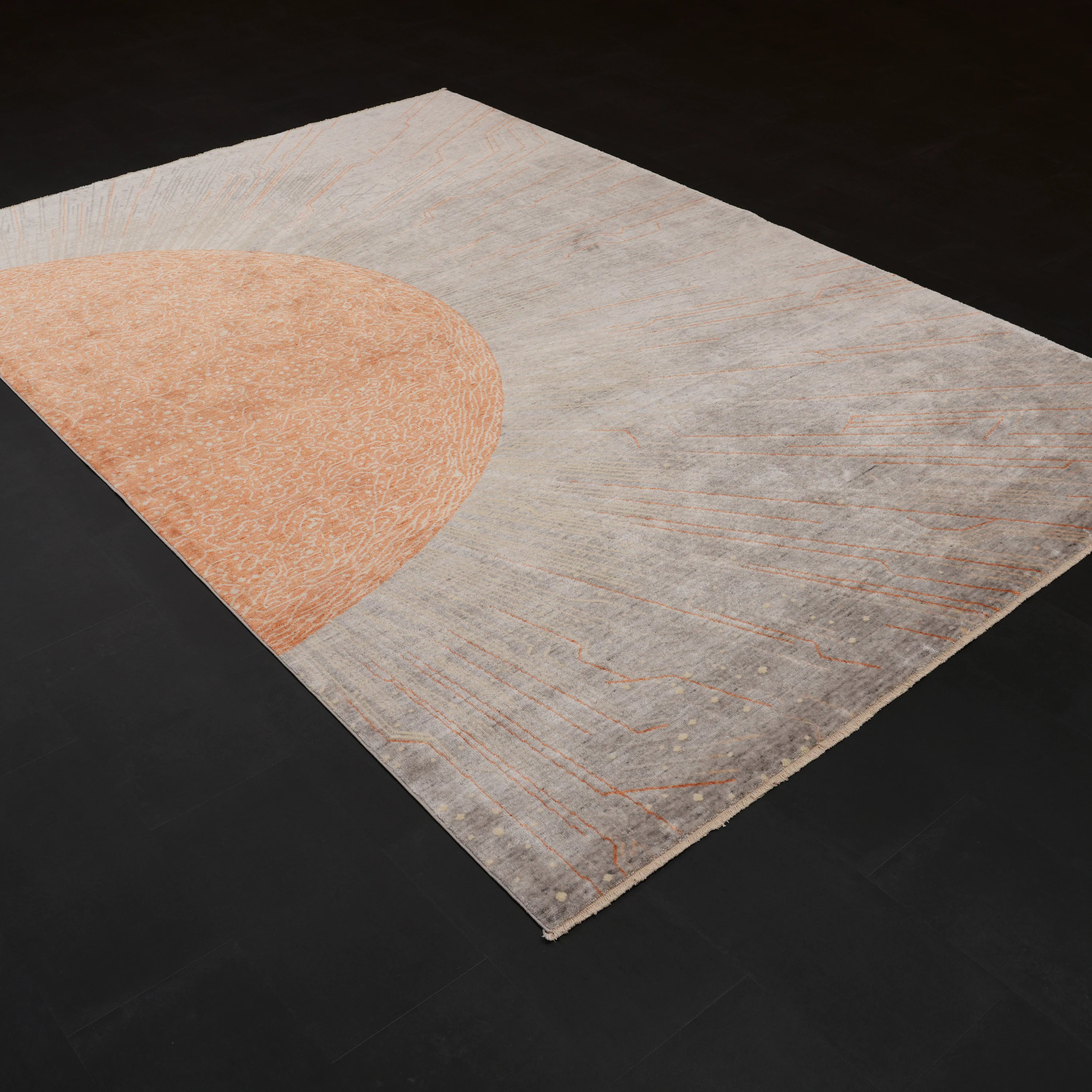 Günyolu Serisi Gri Soyut Desenli Tezgah Dokuma Doğal Halı