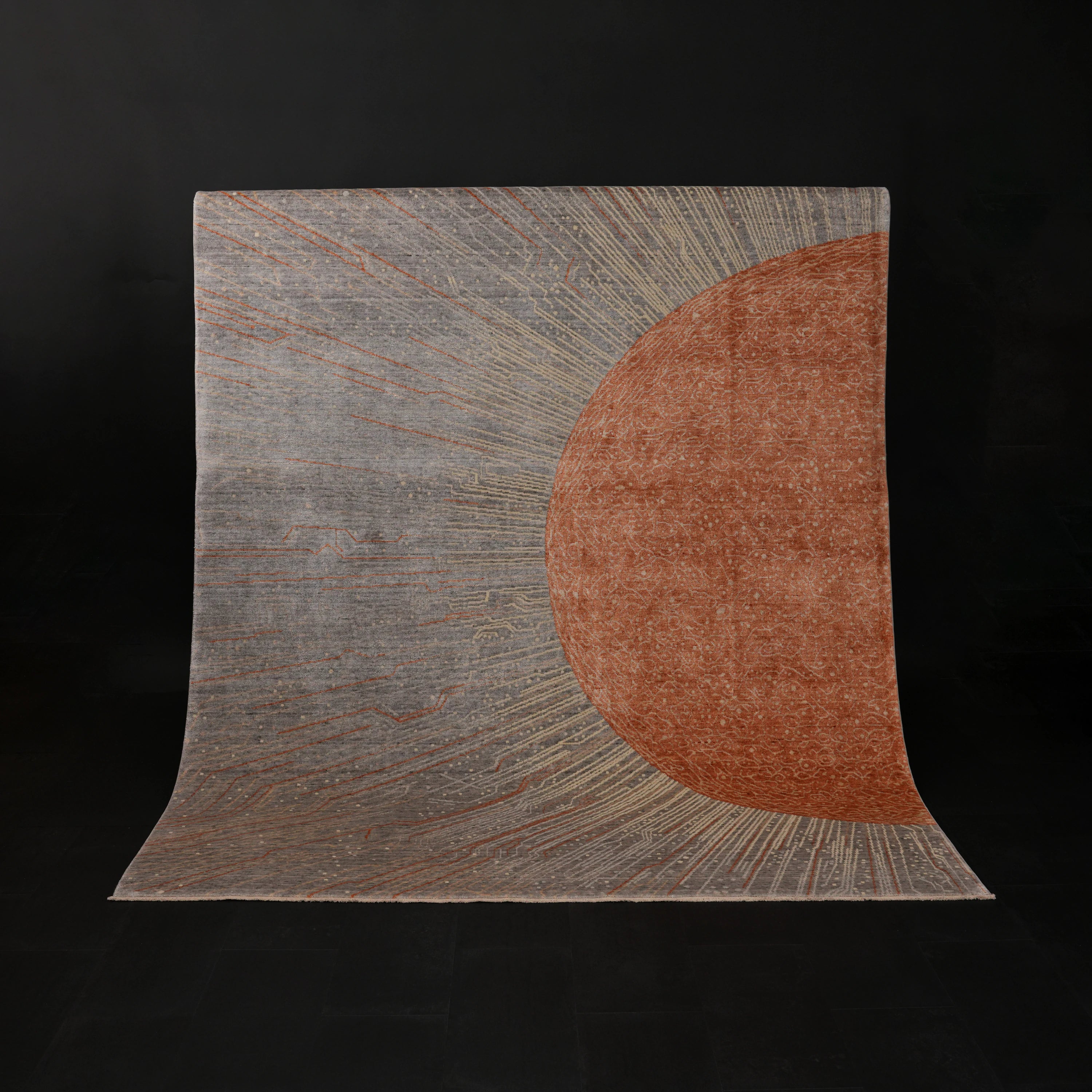 Günyolu Serisi Gri Soyut Desenli Tezgah Dokuma Doğal Halı