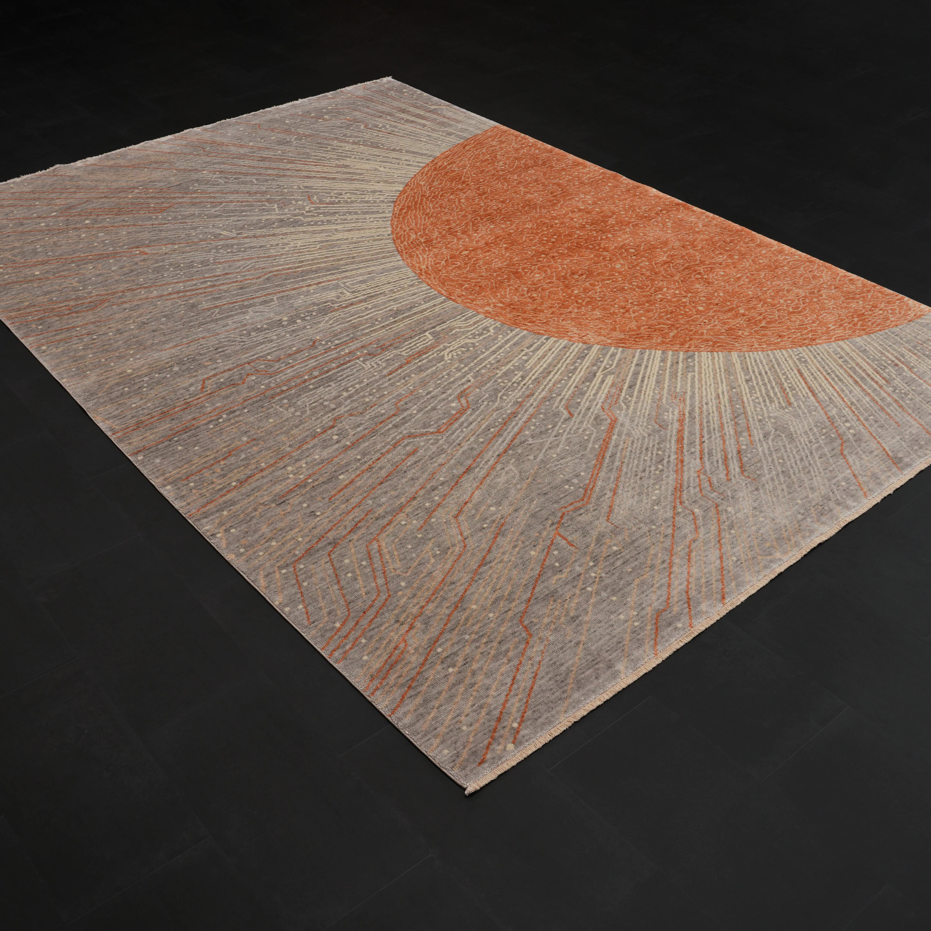 Günyolu Serisi Gri Soyut Desenli Tezgah Dokuma Doğal Halı