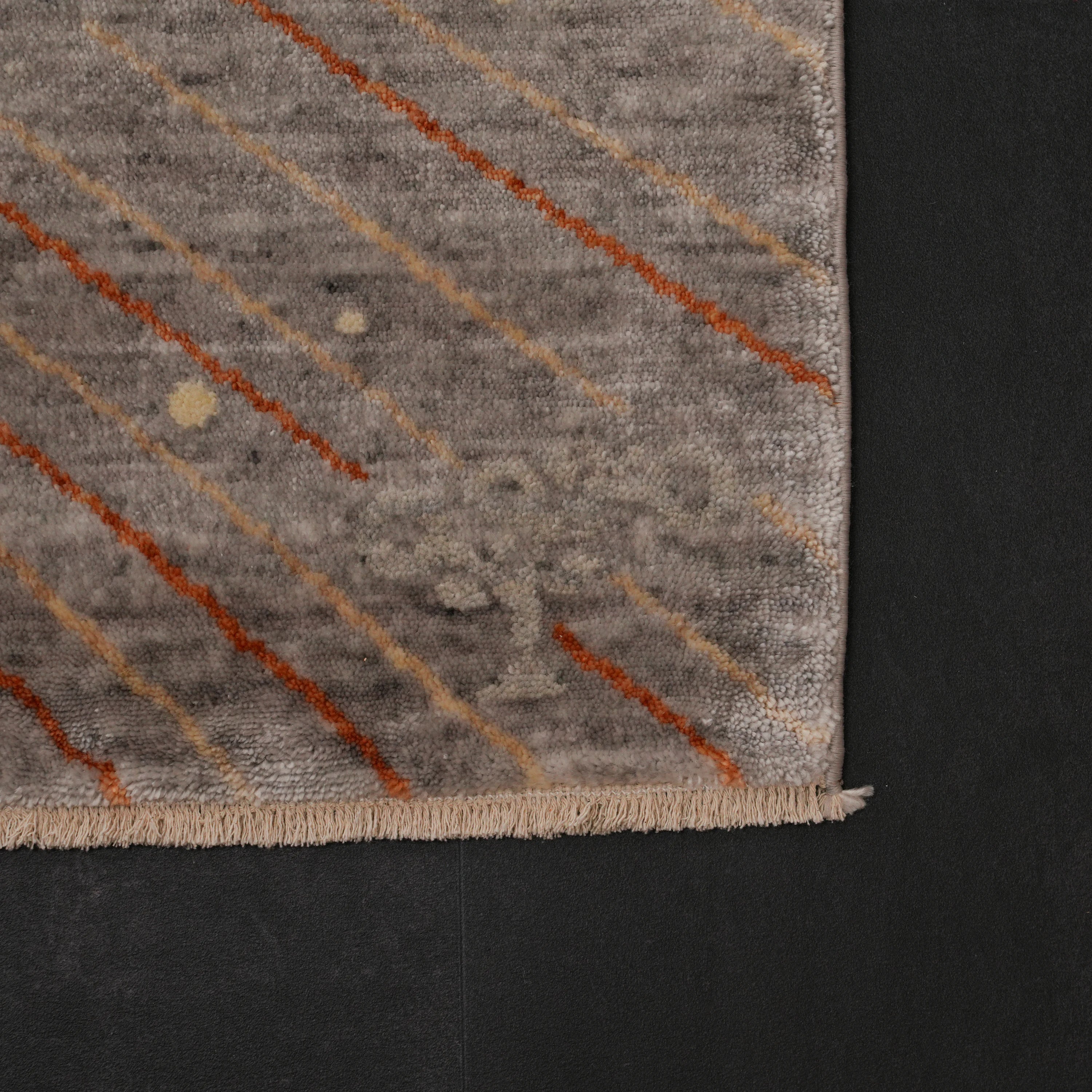 Günyolu Serisi Gri Soyut Desenli Tezgah Dokuma Doğal Halı