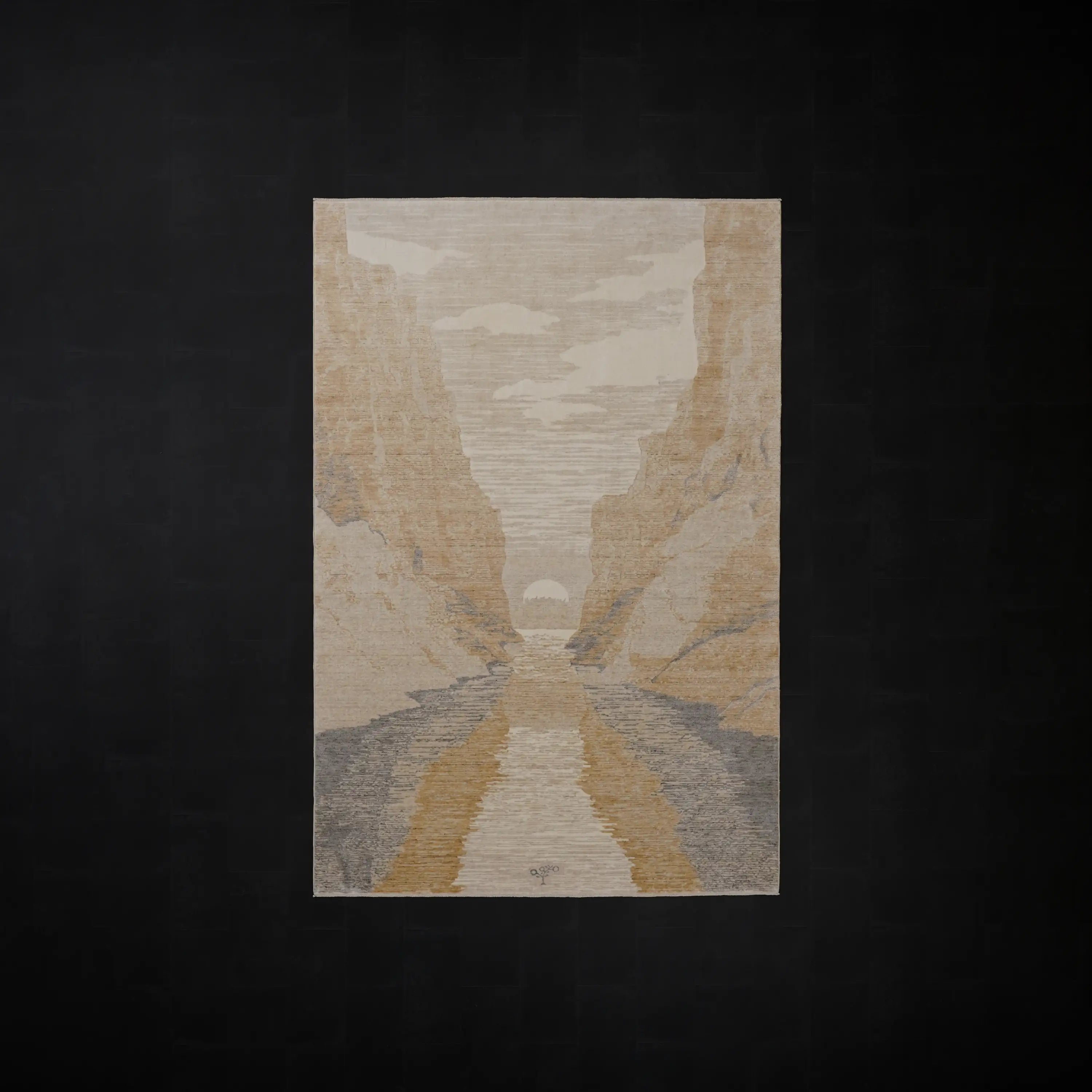 Günyolu Serisi Kemaliye Karanlık Kanyon Desenli Bej Tezgah Dokuma Doğal Halı