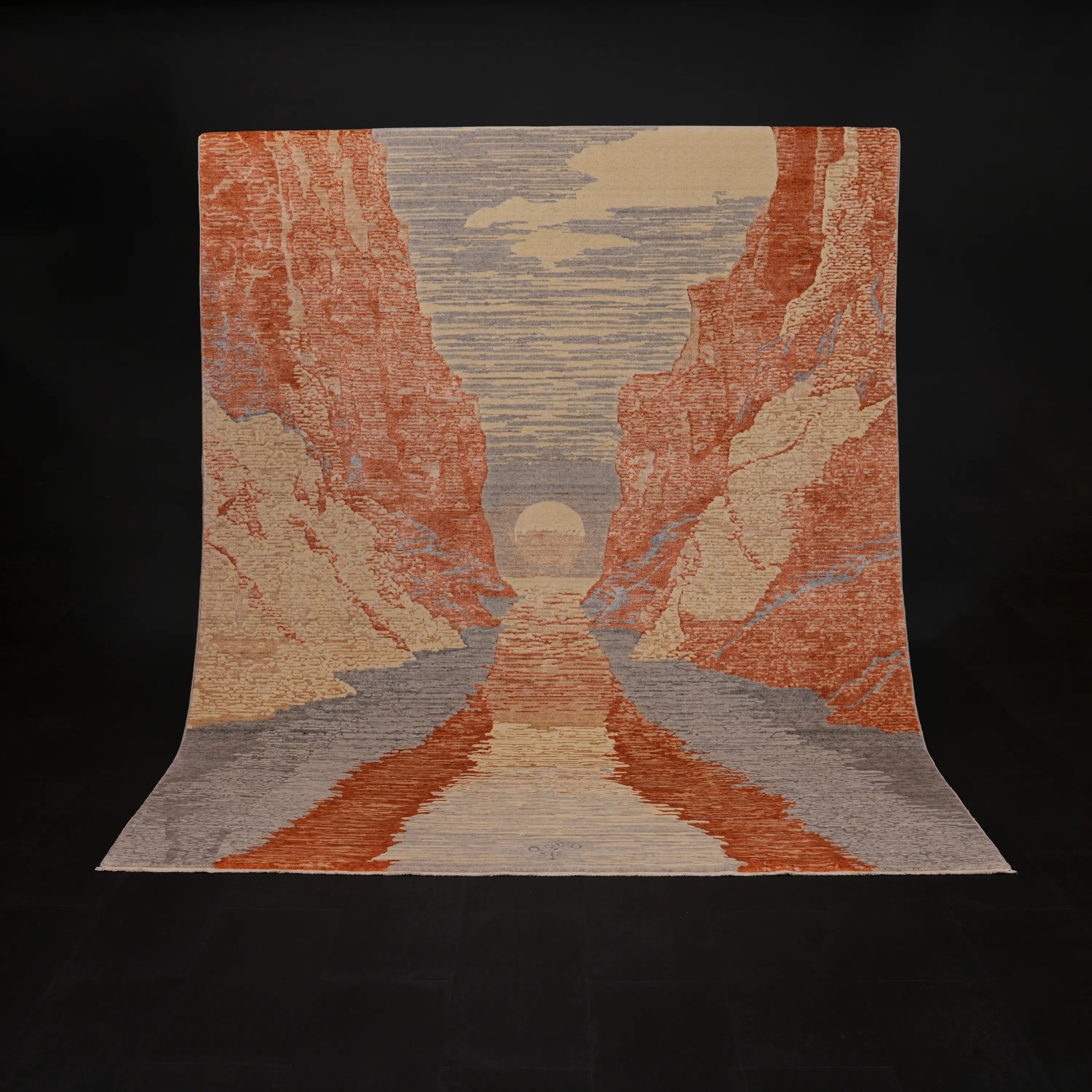 Günyolu Series Kemaliye Dark Canyon Patterned Terra Loom-Woven Natural Rug