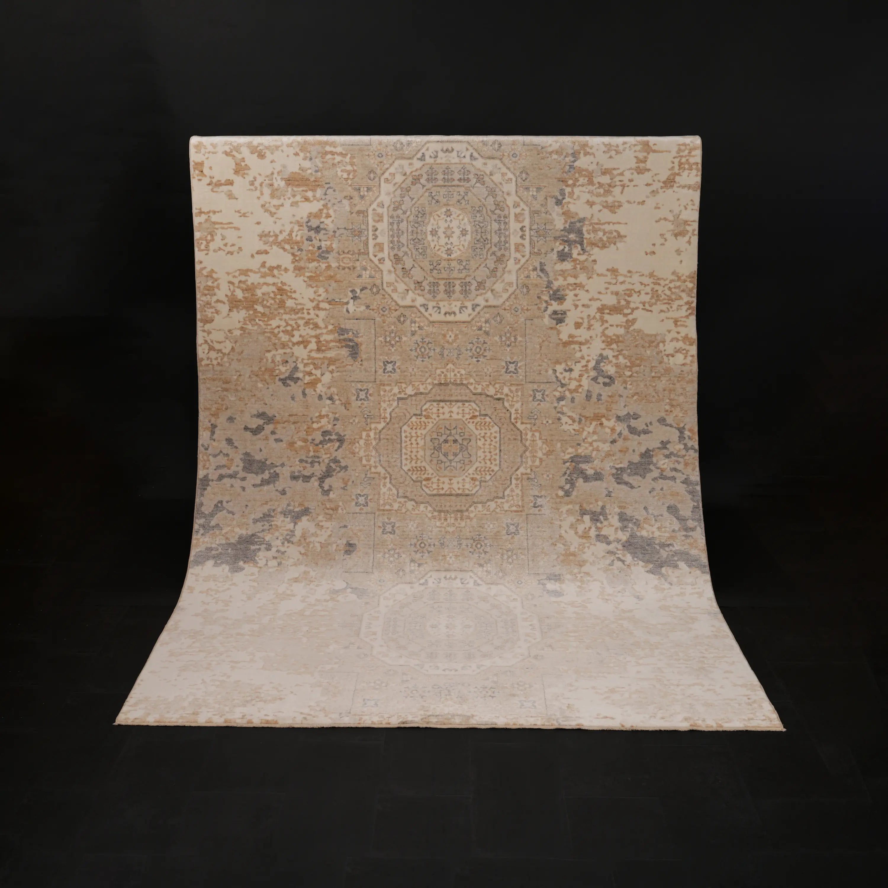 Günyolu Serisi Memlük Desenli Bej Tezgah Dokuma Doğal Halı