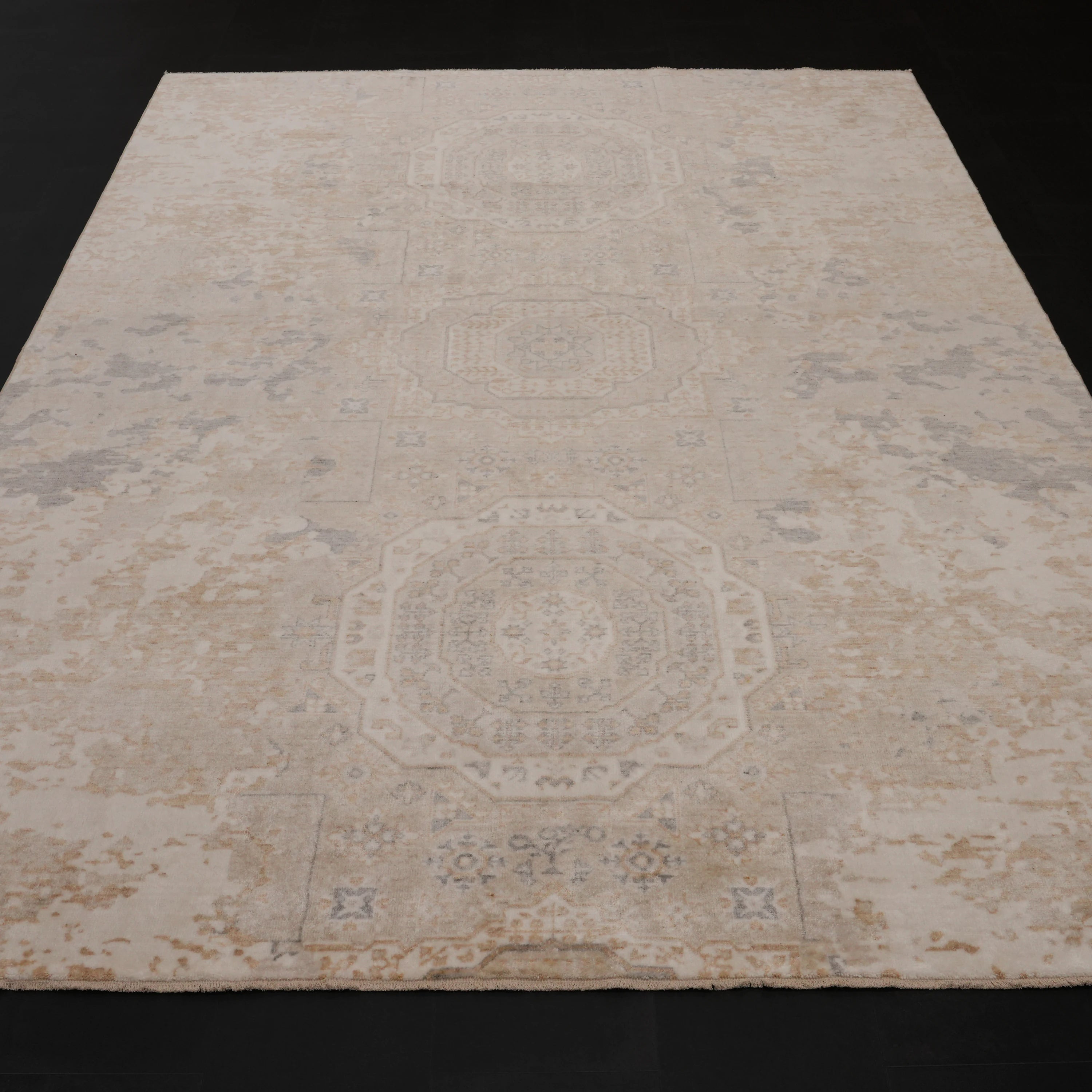 Günyolu Serisi Memlük Desenli Bej Tezgah Dokuma Doğal Halı