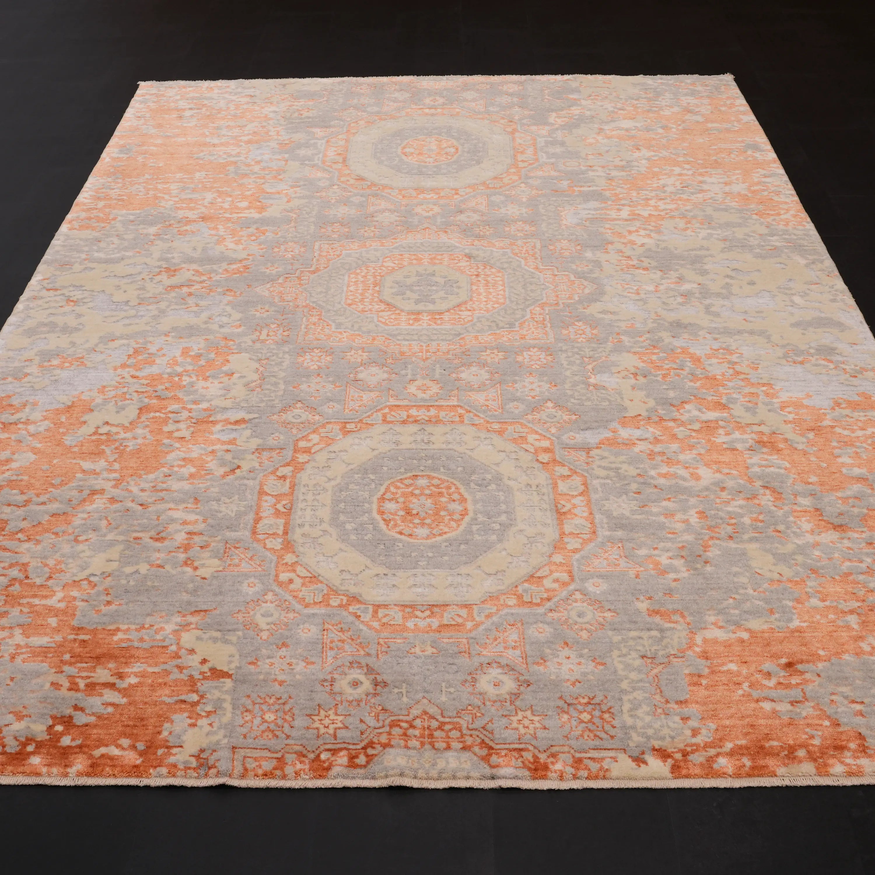 Günyolu Series Mamluk Patterned Terra Loom-Woven Natural Rug