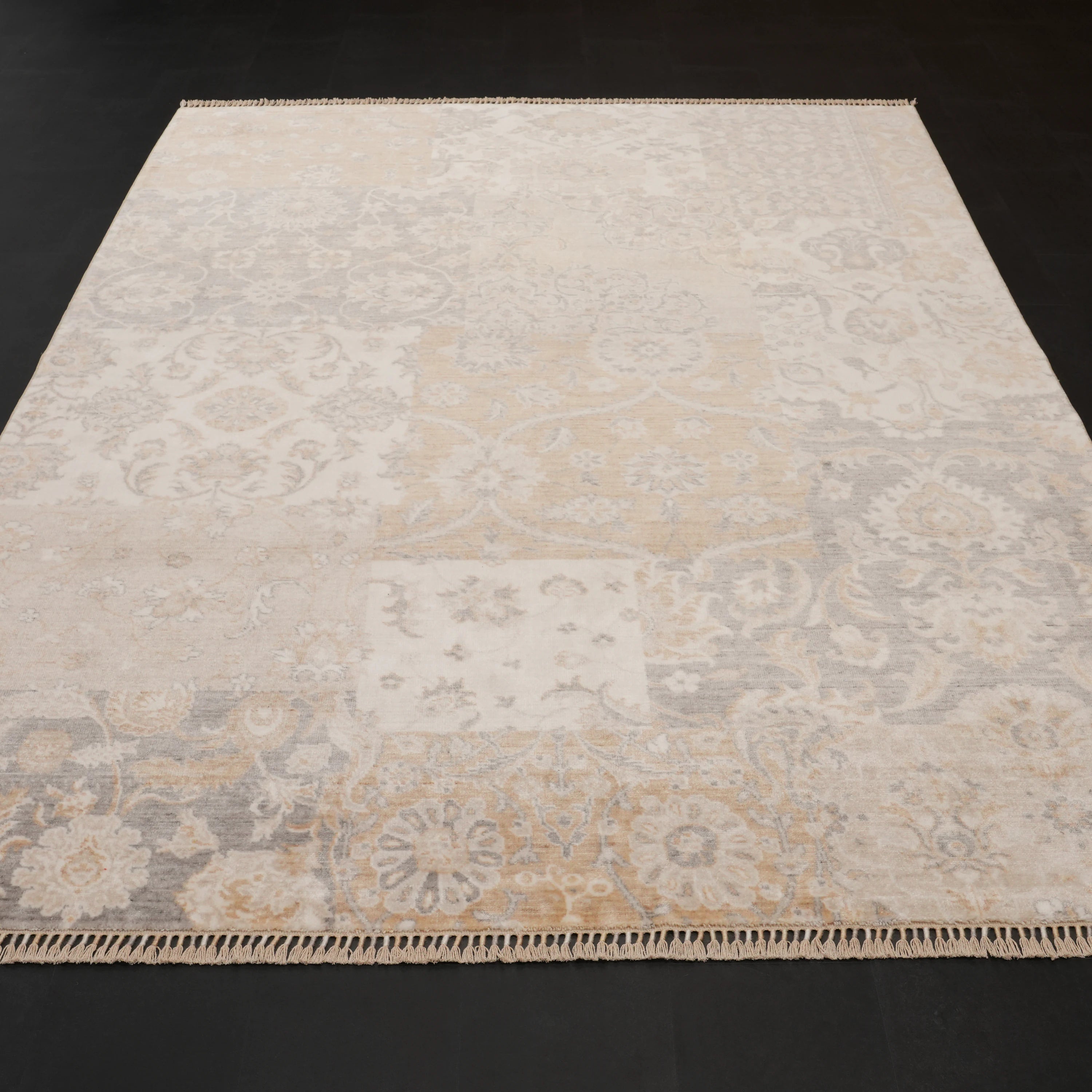 Günyolu Serisi Patchwork Desenli Bej Tezgah Dokuma Doğal Halı