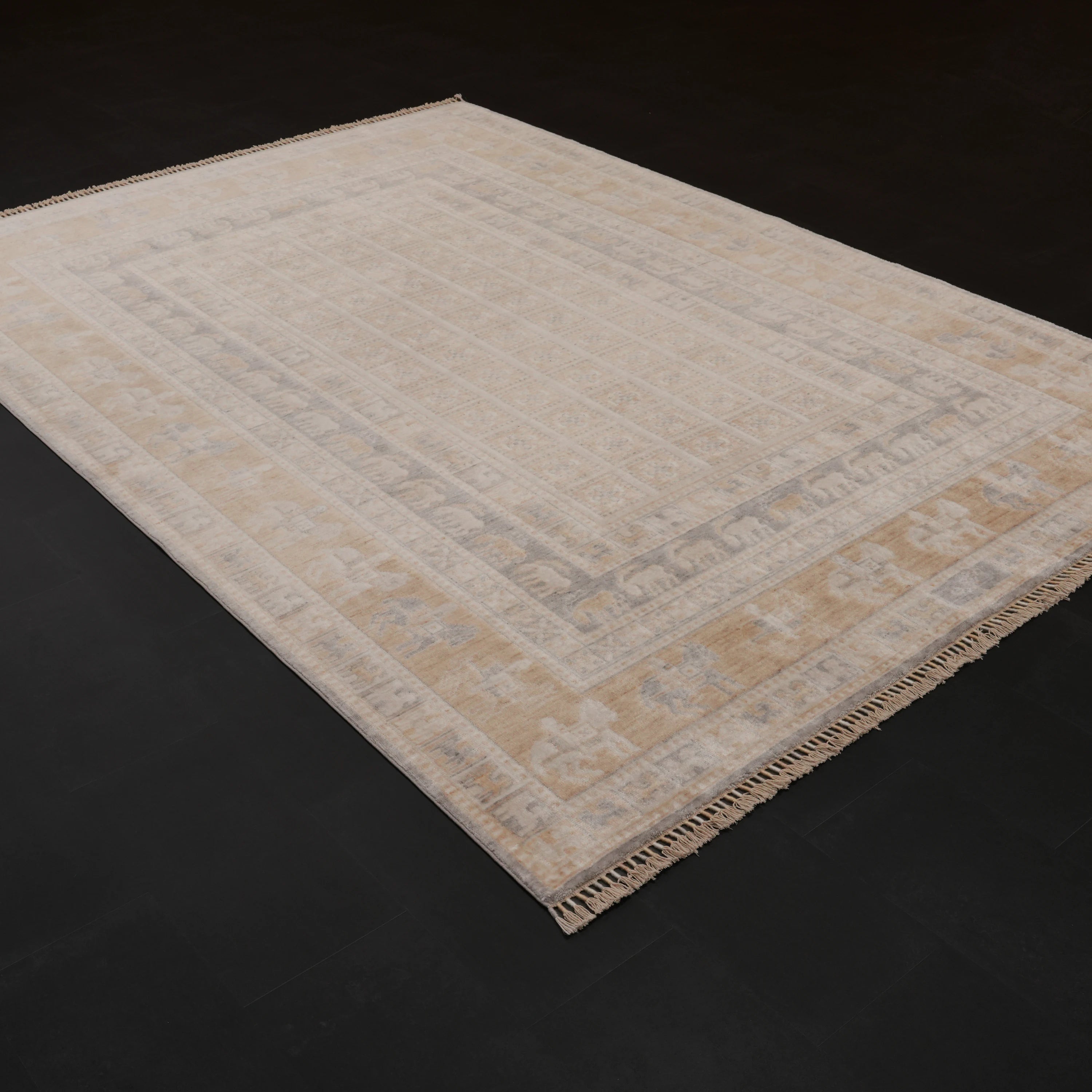 Günyolu Series Pazırık Patterned Cream Loom-Woven Natural Rug