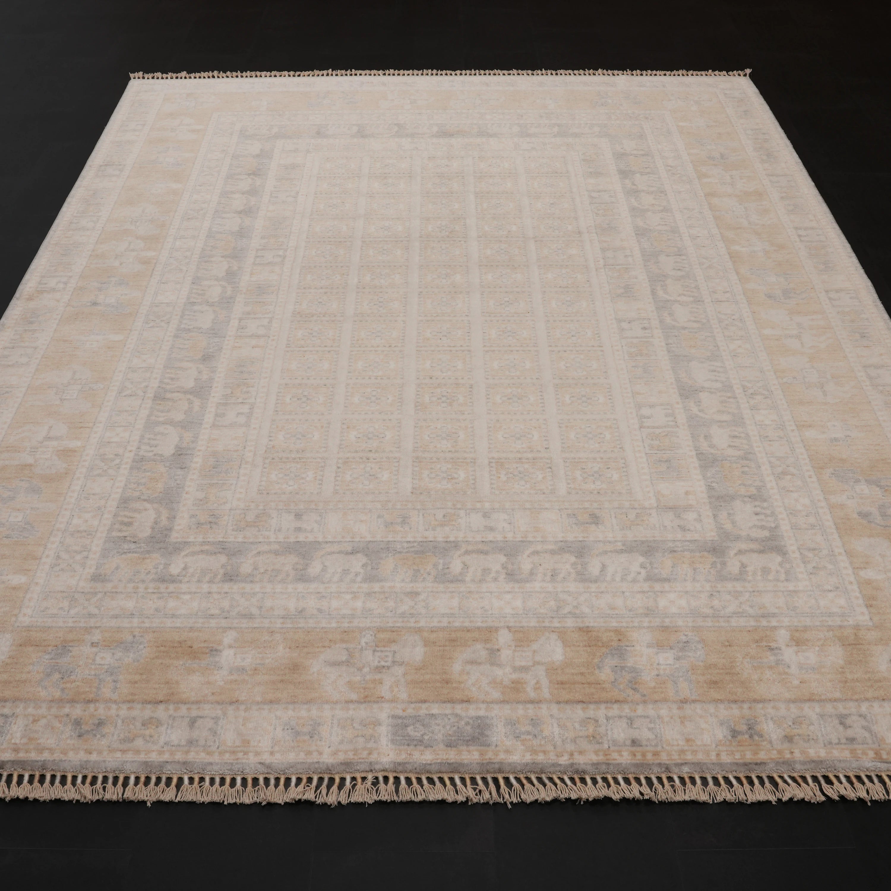 Günyolu Series Pazırık Patterned Cream Loom-Woven Natural Rug