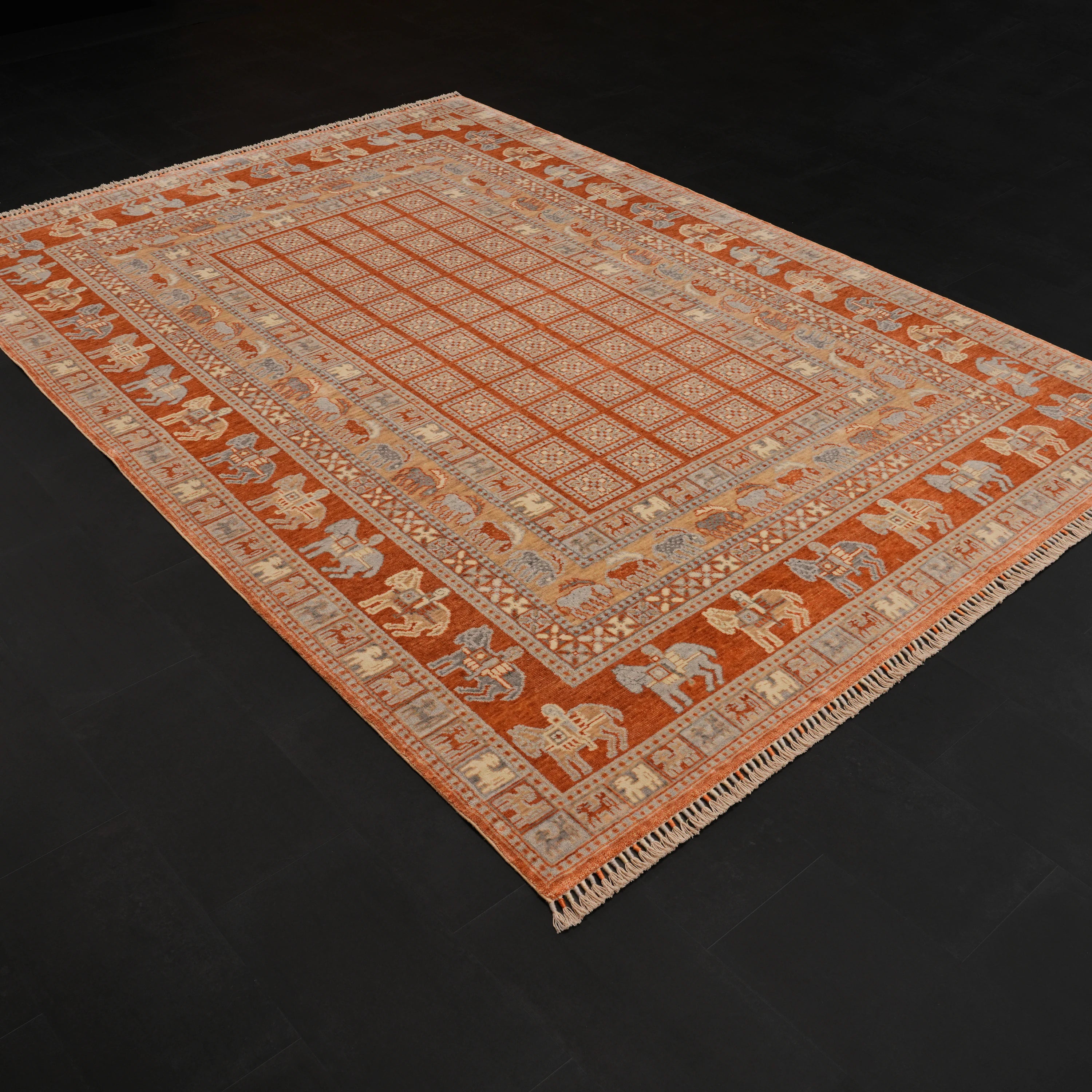 Günyolu Series Pazırık Patterned Terra Loom-Woven Natural Rug