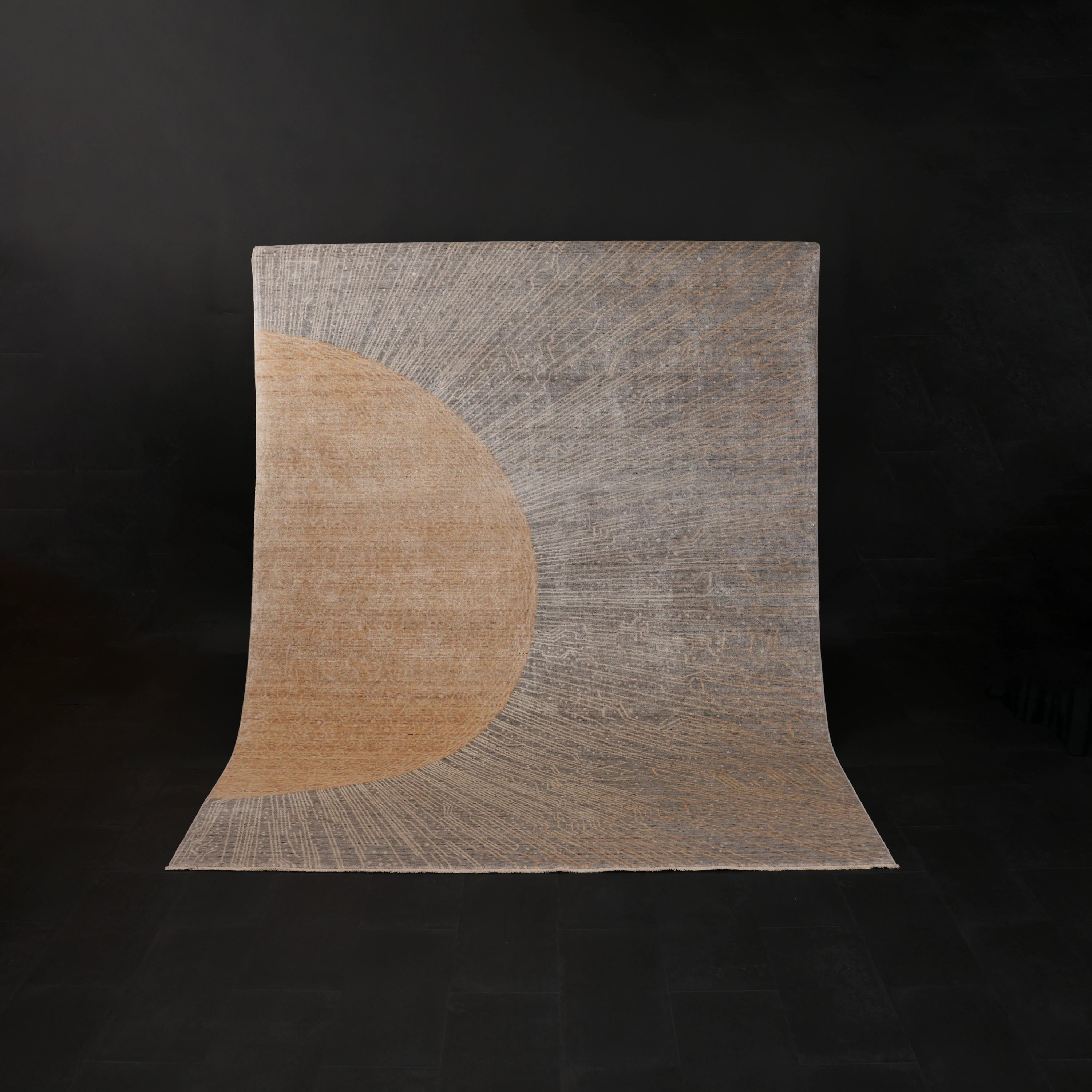 Günyolu Serisi Soyut Desenli Gri Tezgah Dokuma Doğal Halı