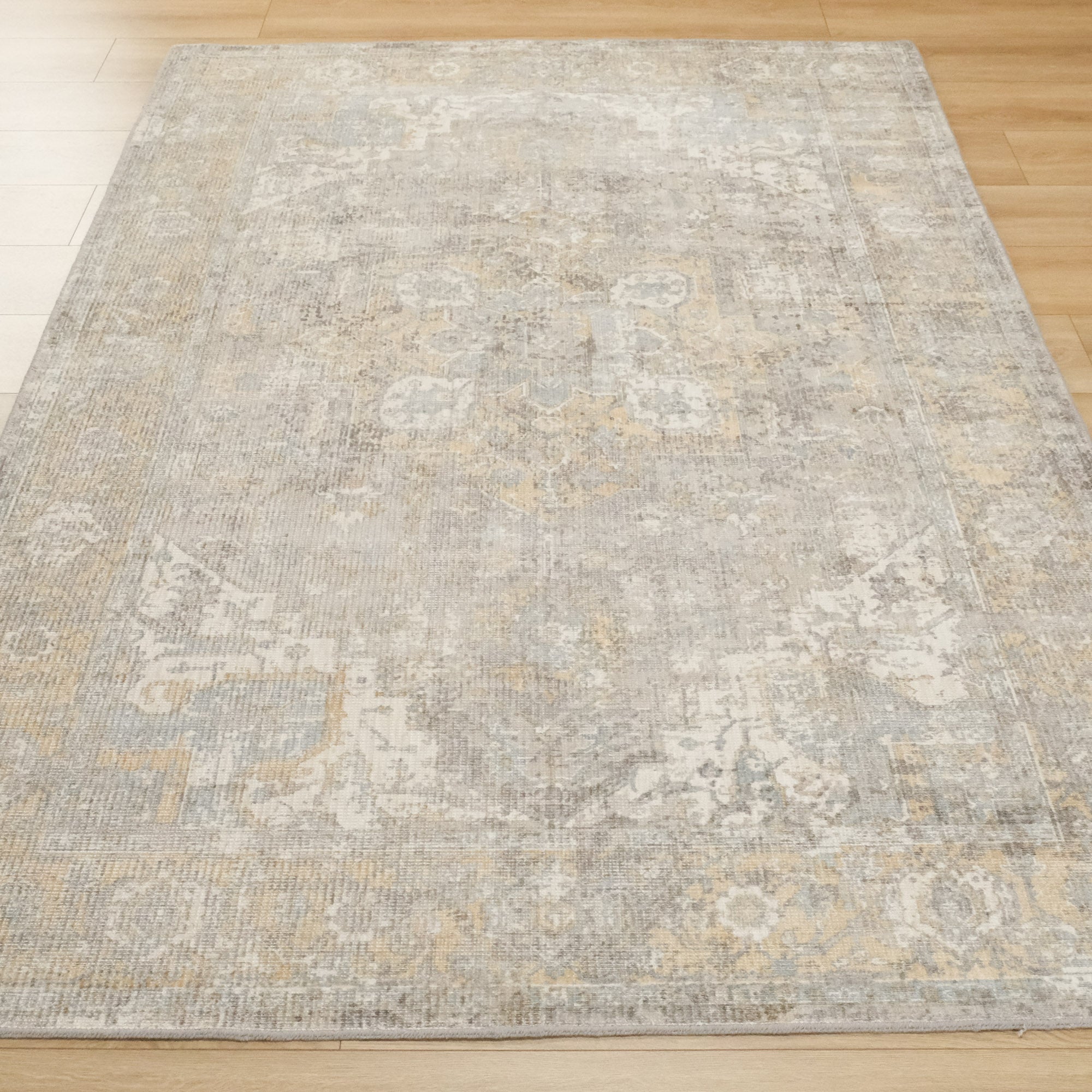 Tezgah Dokuma Vintage Desenli Gri Viskon Halı