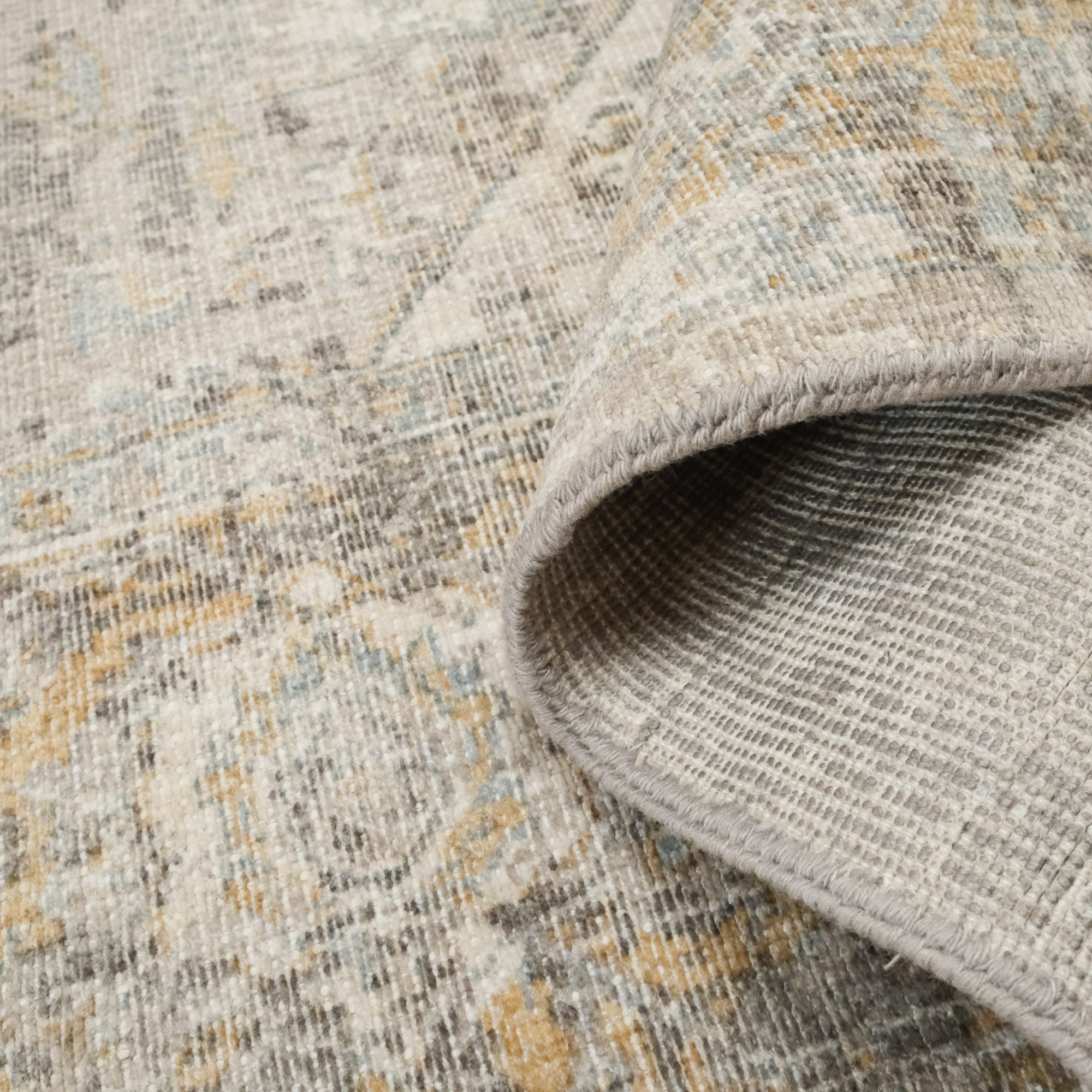 Tezgah Dokuma Vintage Desenli Gri Viskon Halı